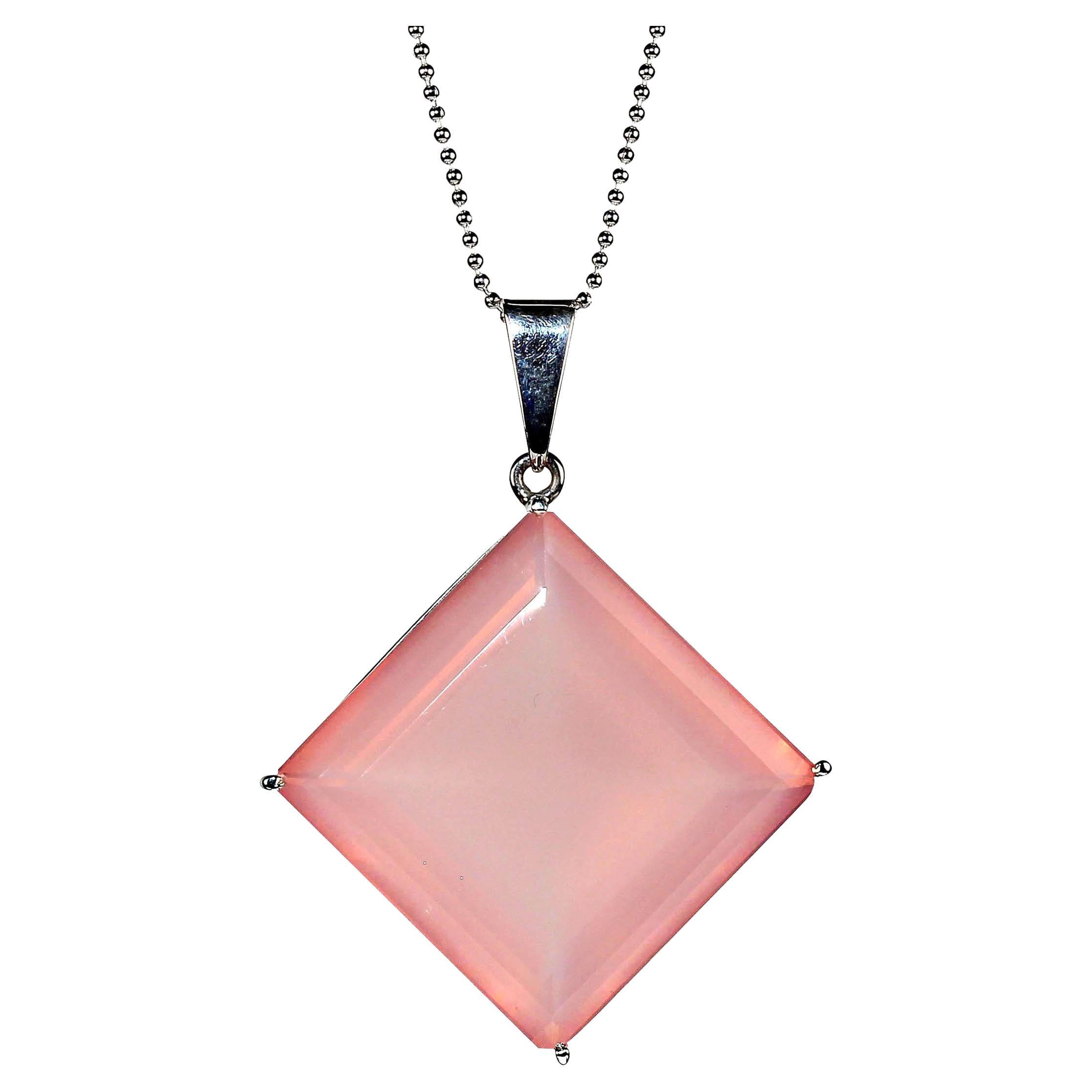 AJD Superbe pendentif carré en quartz rose de 69 carats  Joyeux cadeau de Saint-Valentin !