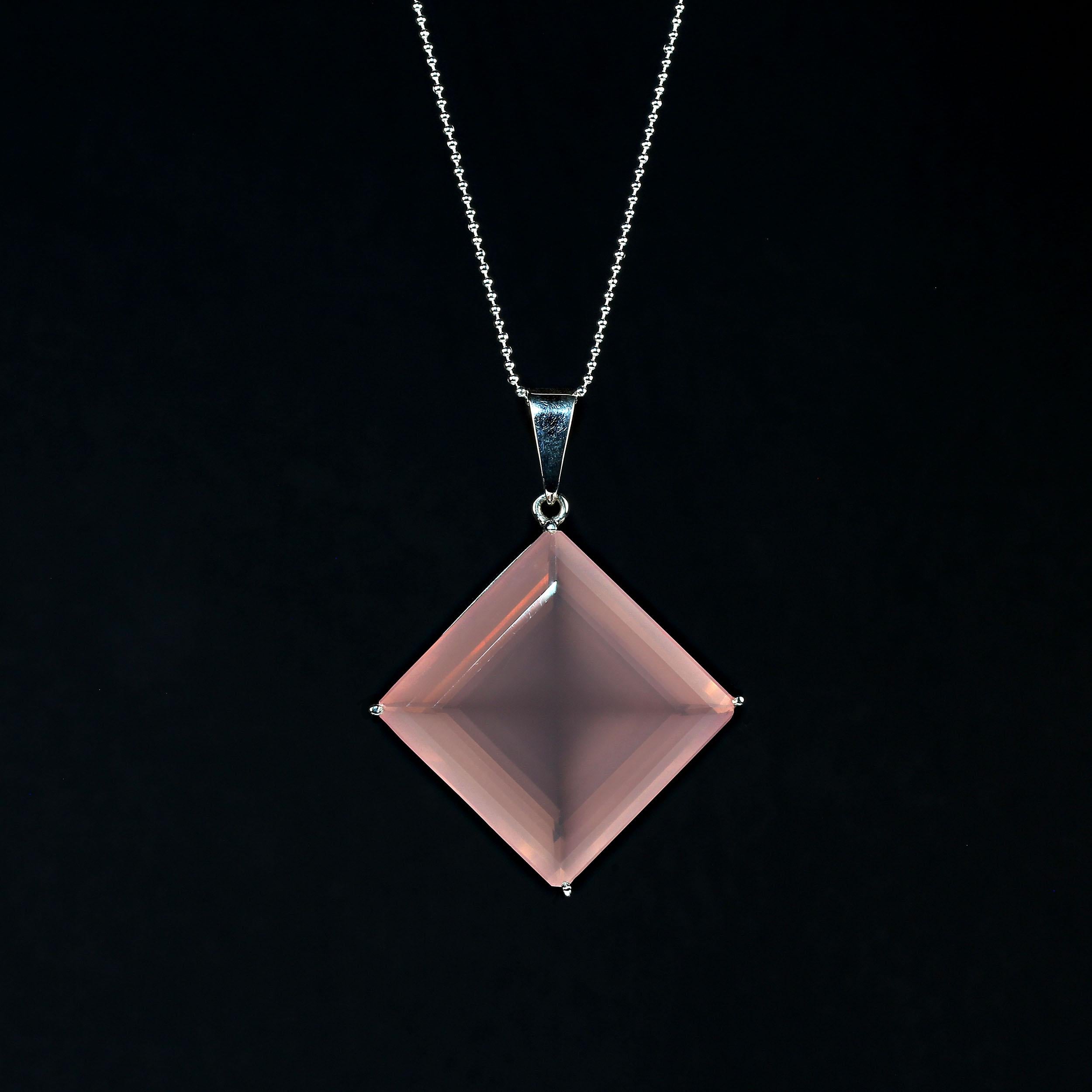 AJD Stunning 69 Carat Square Rose Quartz Pendant  Happy Valentine's Day Gift! In New Condition For Sale In Raleigh, NC