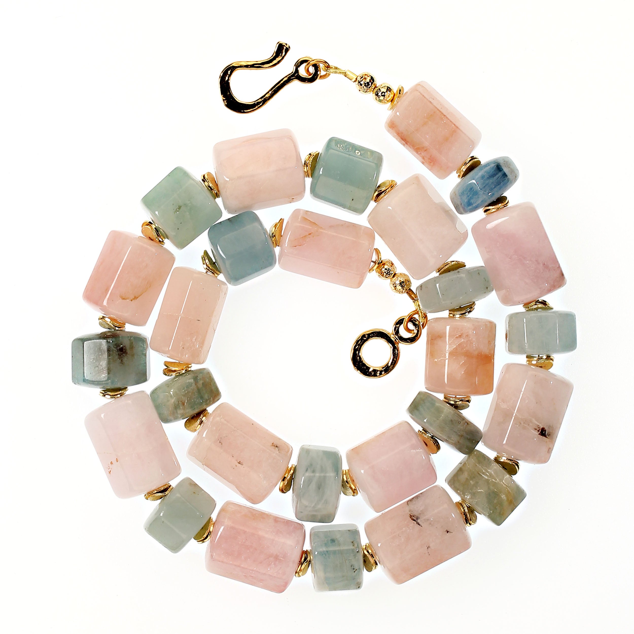 AJD Stunning Barrel shape Multi Color Beryl Necklace goldy accents