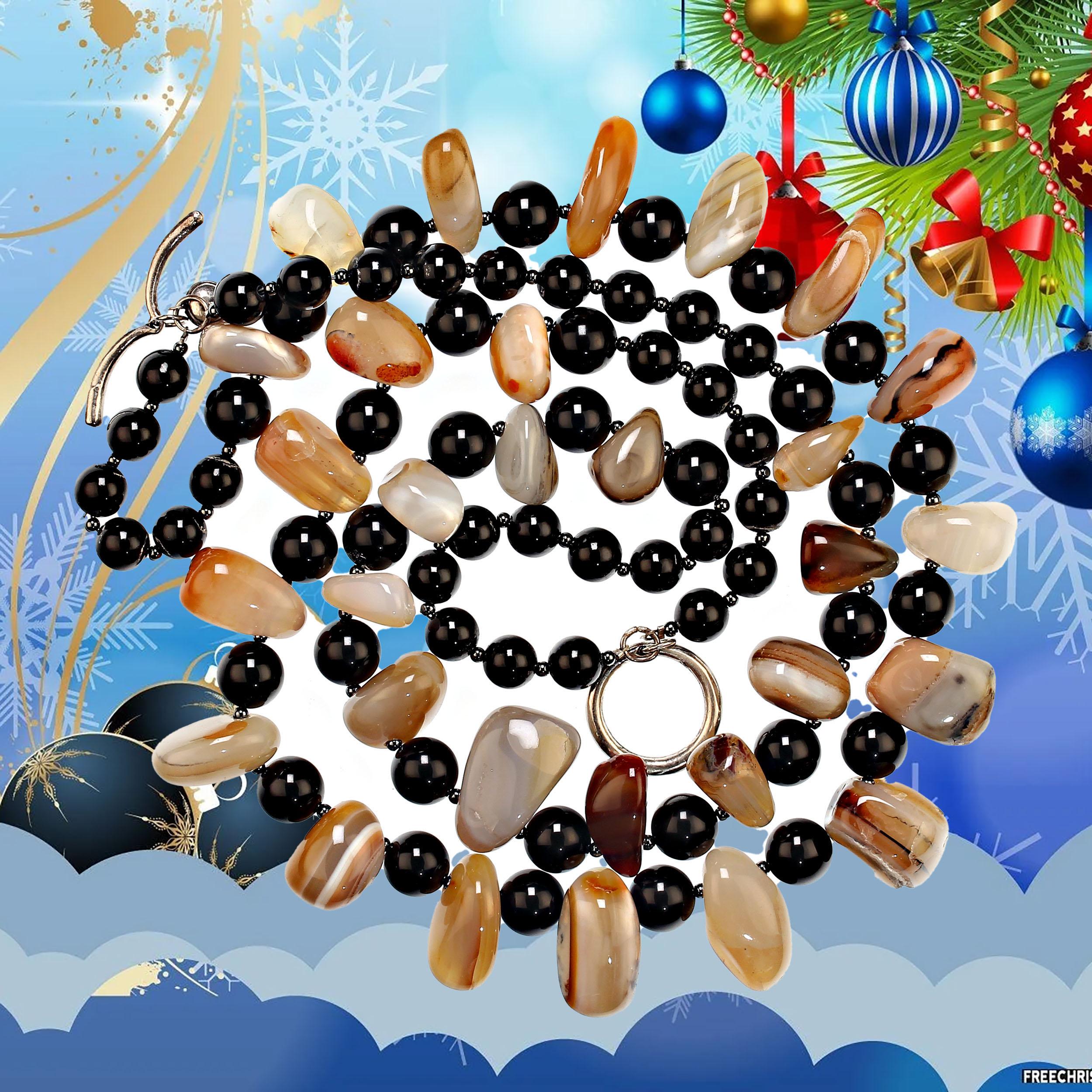 AJD Stunning Botswana Agate Nugget and Black Onyx Two strand necklace For Sale 1