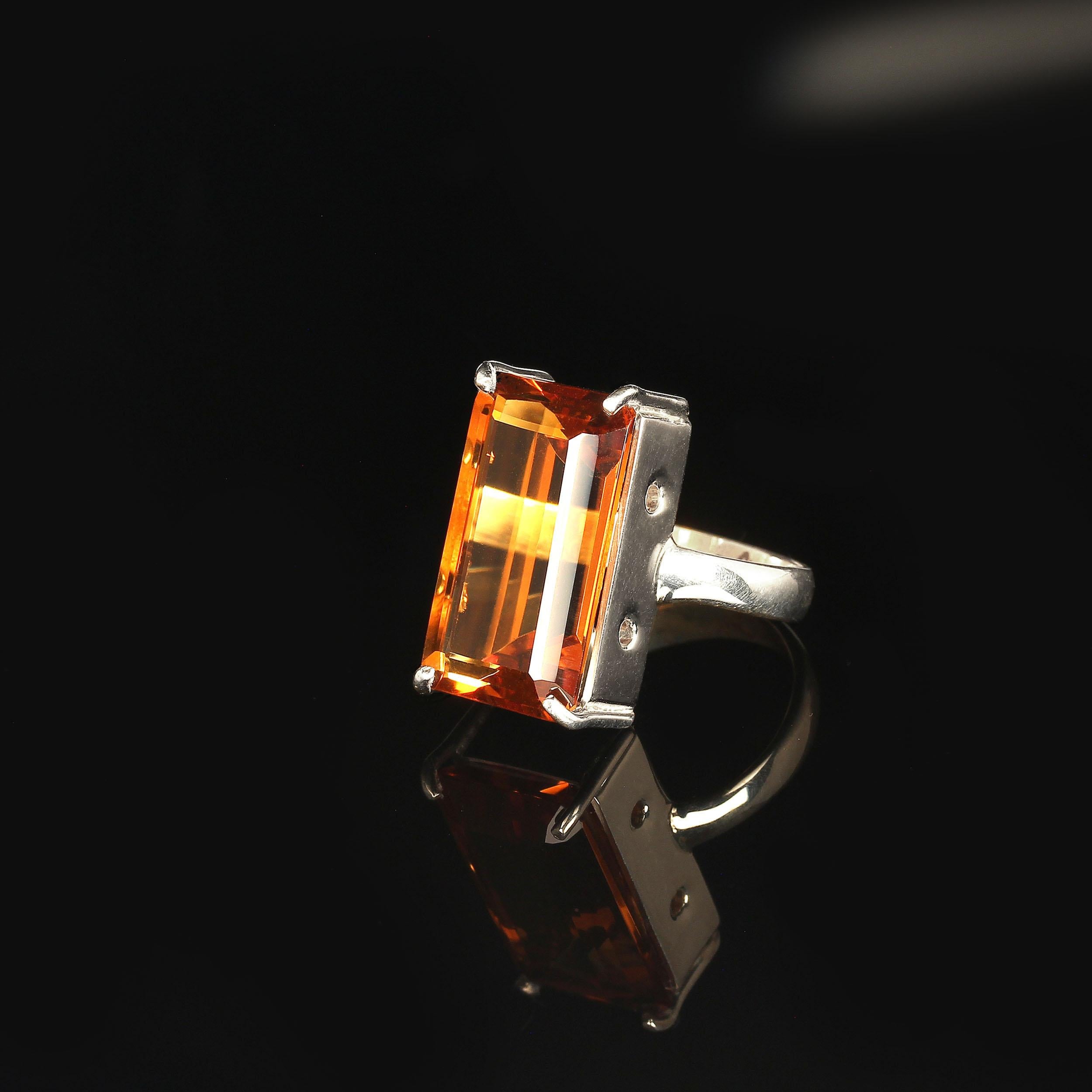 AJD Stunning Brazilian Emerald Cut Citrine in Sterling Silver Ring In New Condition In Raleigh, NC