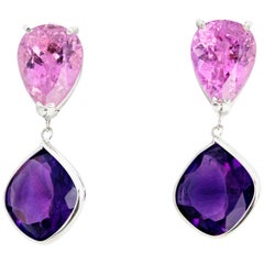 AJD Orecchini d'argento con ametiste scintillanti e penzolanti con kunzite brillanti