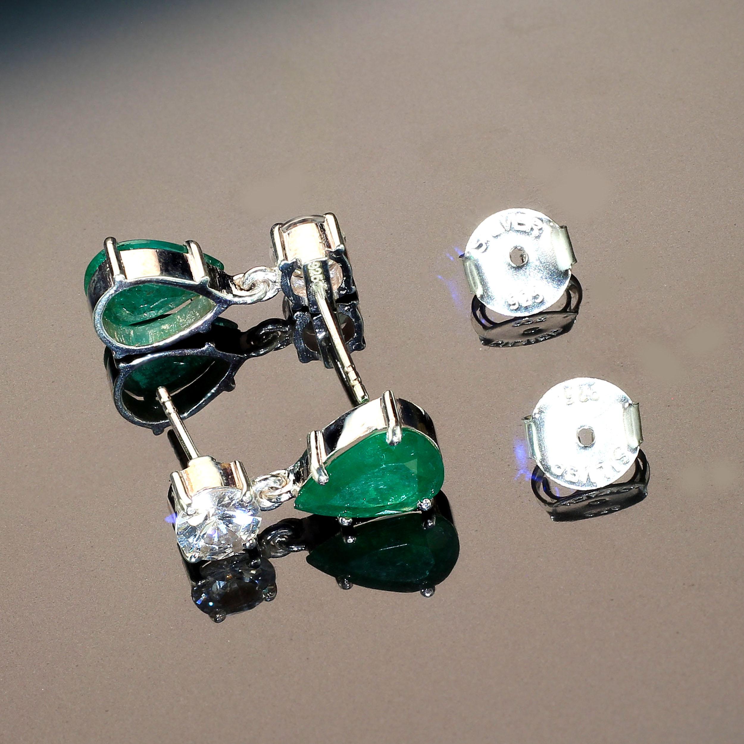 Artisan AJD Stunning Dangle Emerald and Scintillating Real Zircon Earrings For Sale