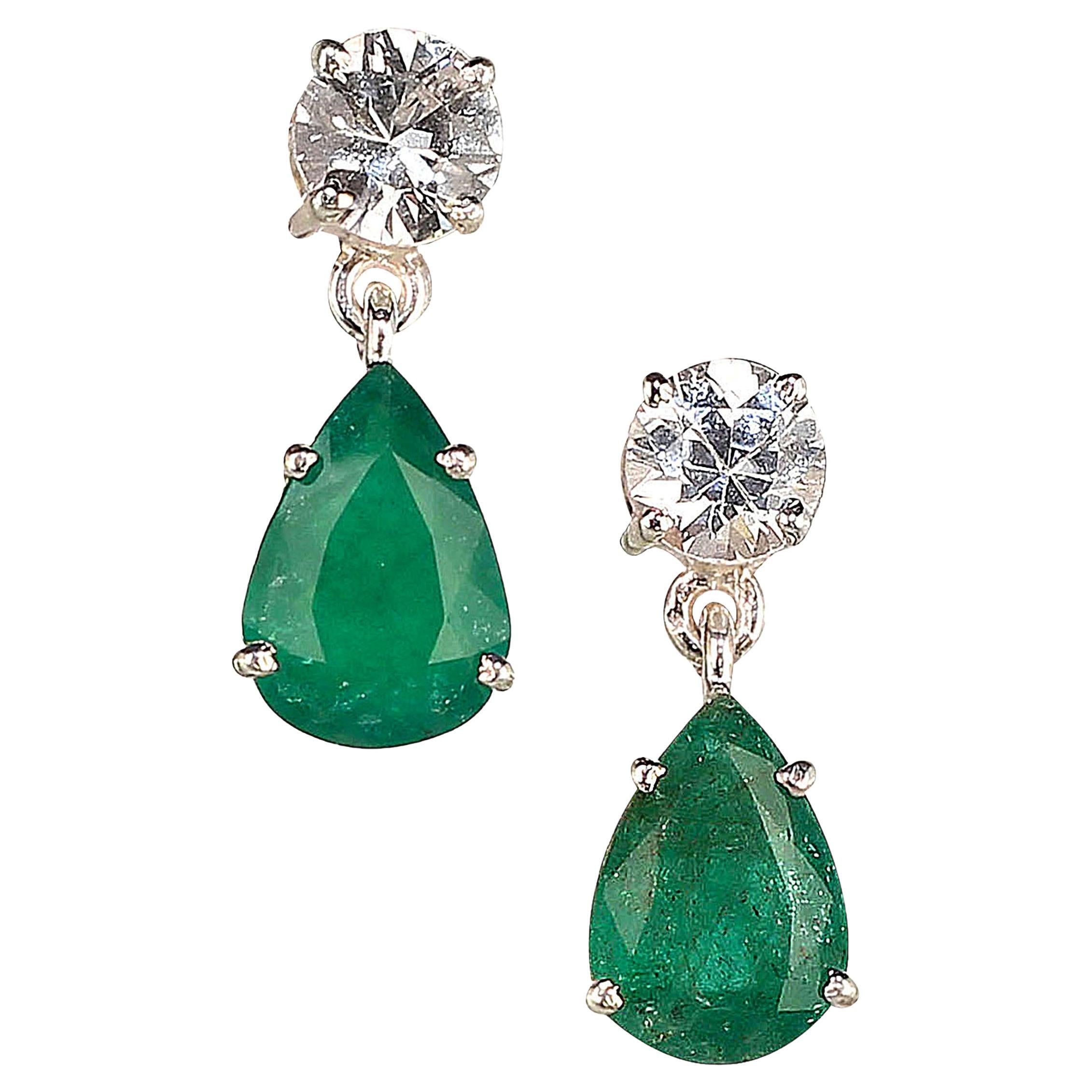 AJD Stunning Dangle Emerald and Scintillating Real Zircon Earrings For Sale