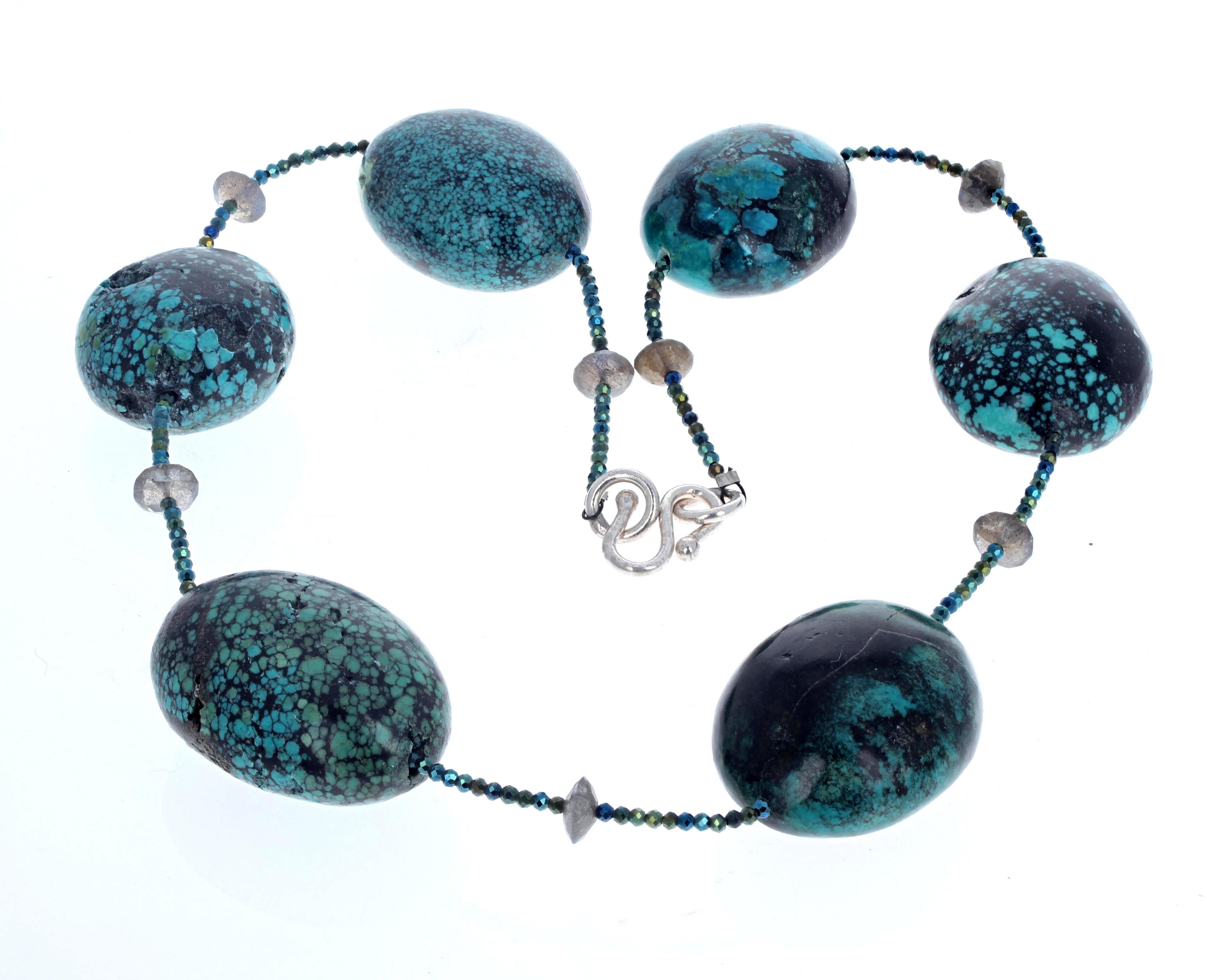 AJD Absolutely Elegant Natural Turquoise & Sparkling Labradorites Necklace In New Condition In Raleigh, NC