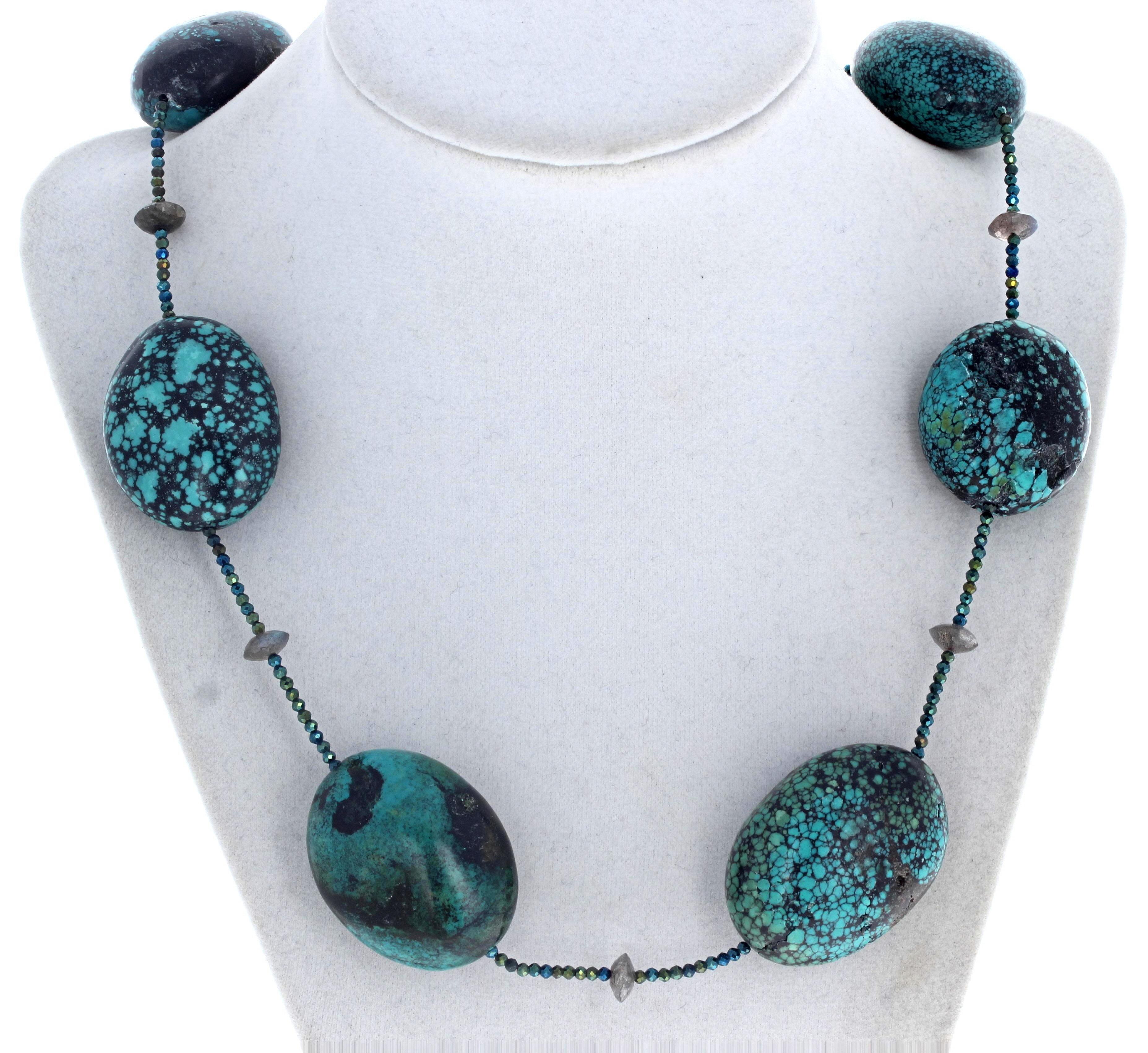 Contemporary AJD Absolutely Elegant Natural Turquoise & Sparkling Labradorites Necklace