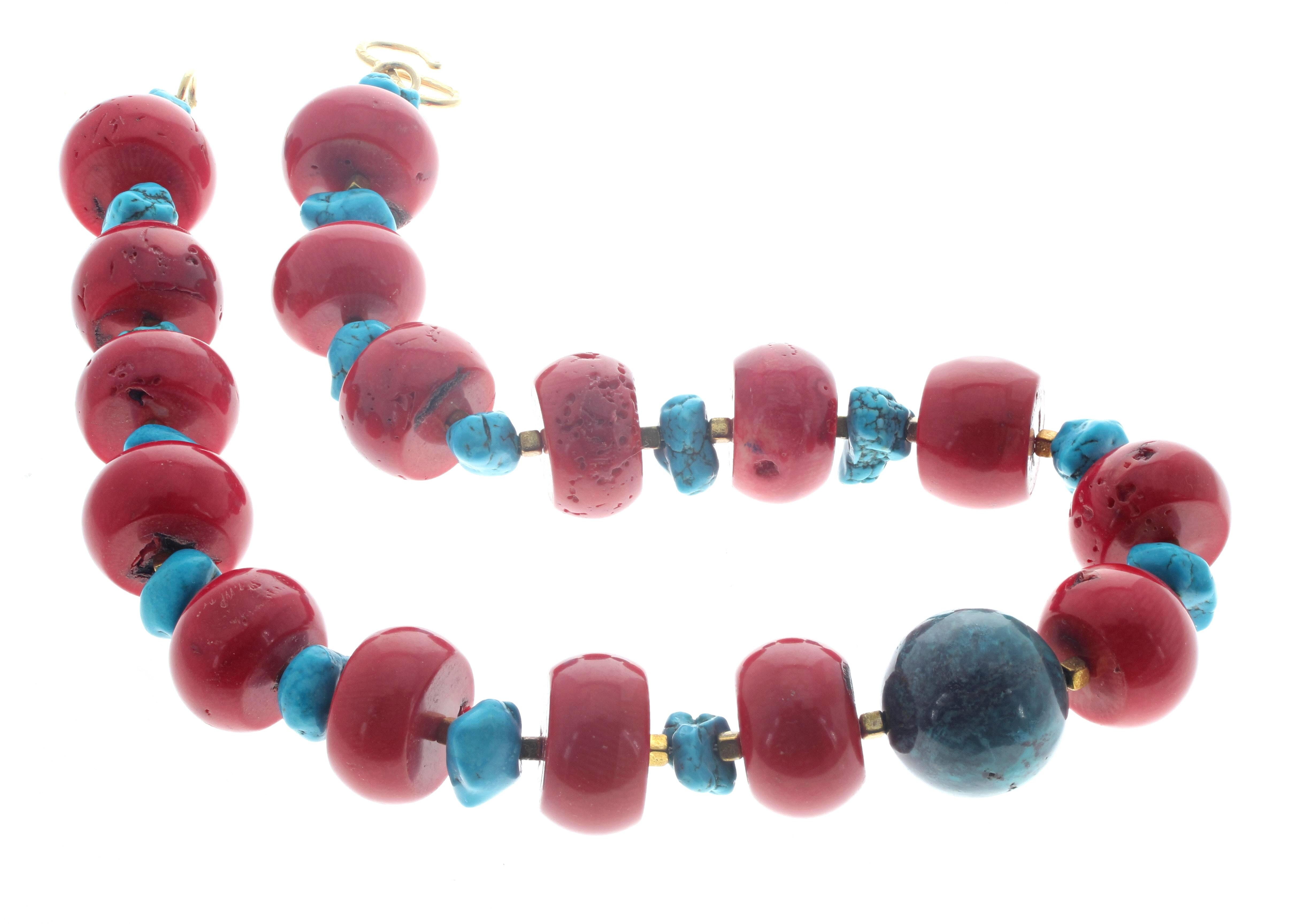 AJD Stunning Natural Real Coral & Turquoise Magnesite & Azurite 18 1/2