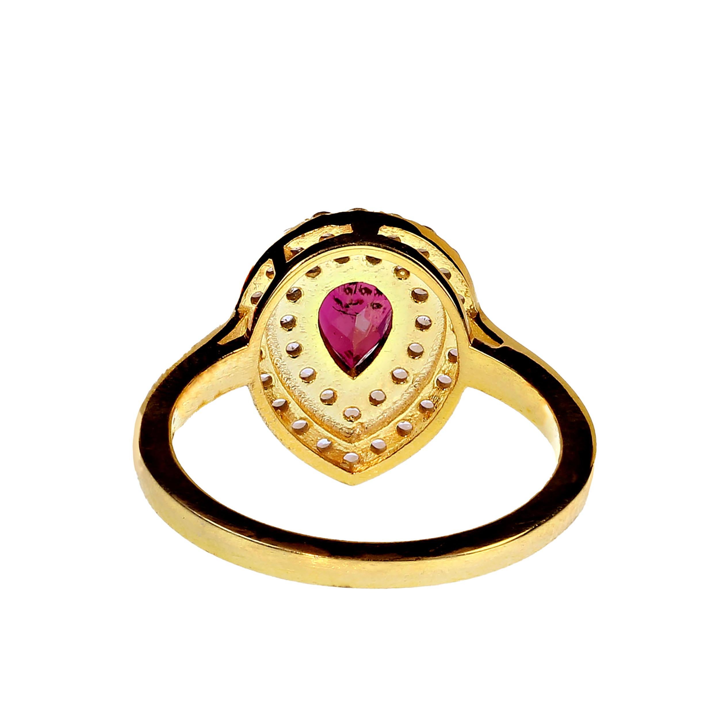 Pear Cut AJD Stunning Rubelite and White Sapphire Dinner Ring For Sale