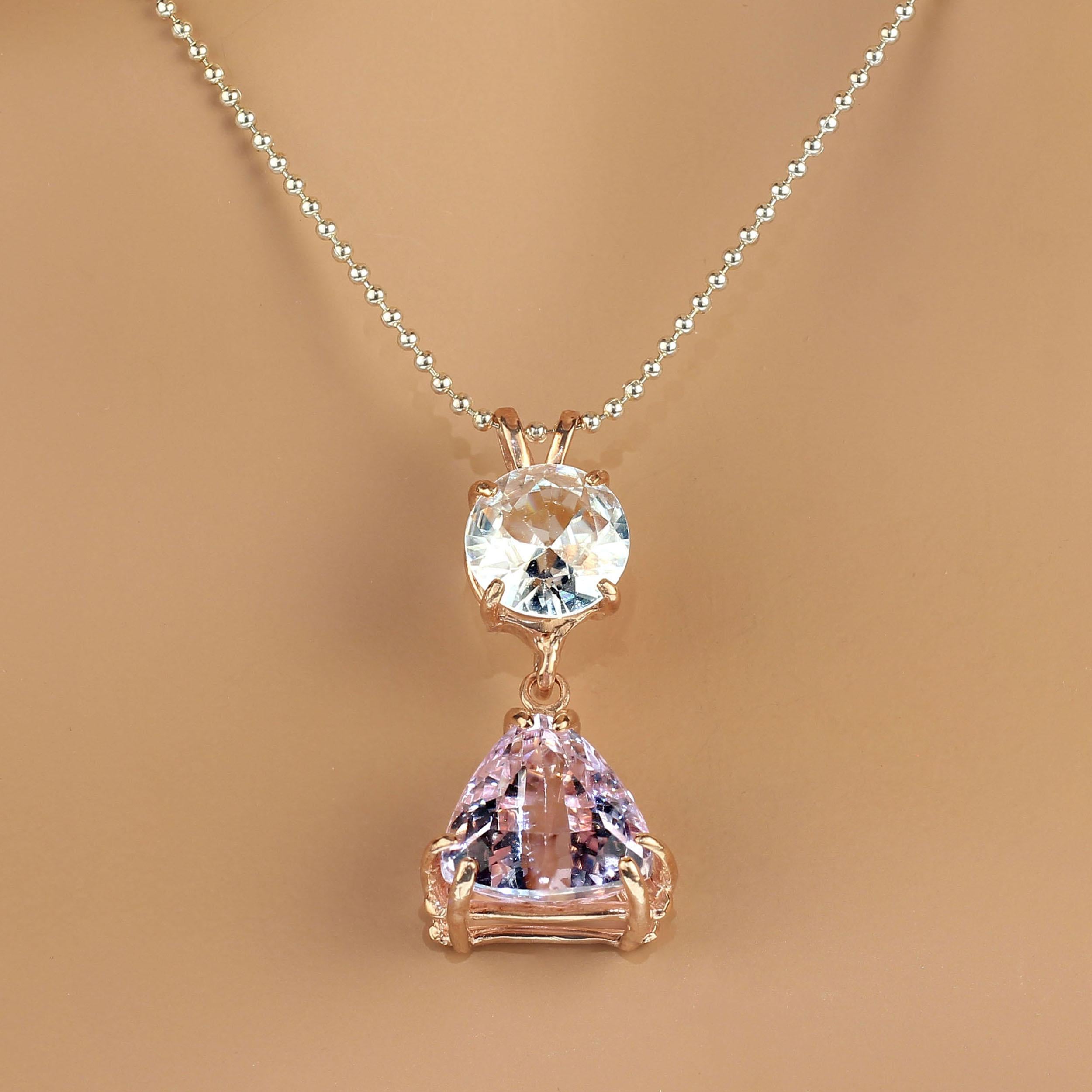 AJD Stunning Sparkling Kunzite and Genunine Zircon Rose Gold Pendant In New Condition In Raleigh, NC