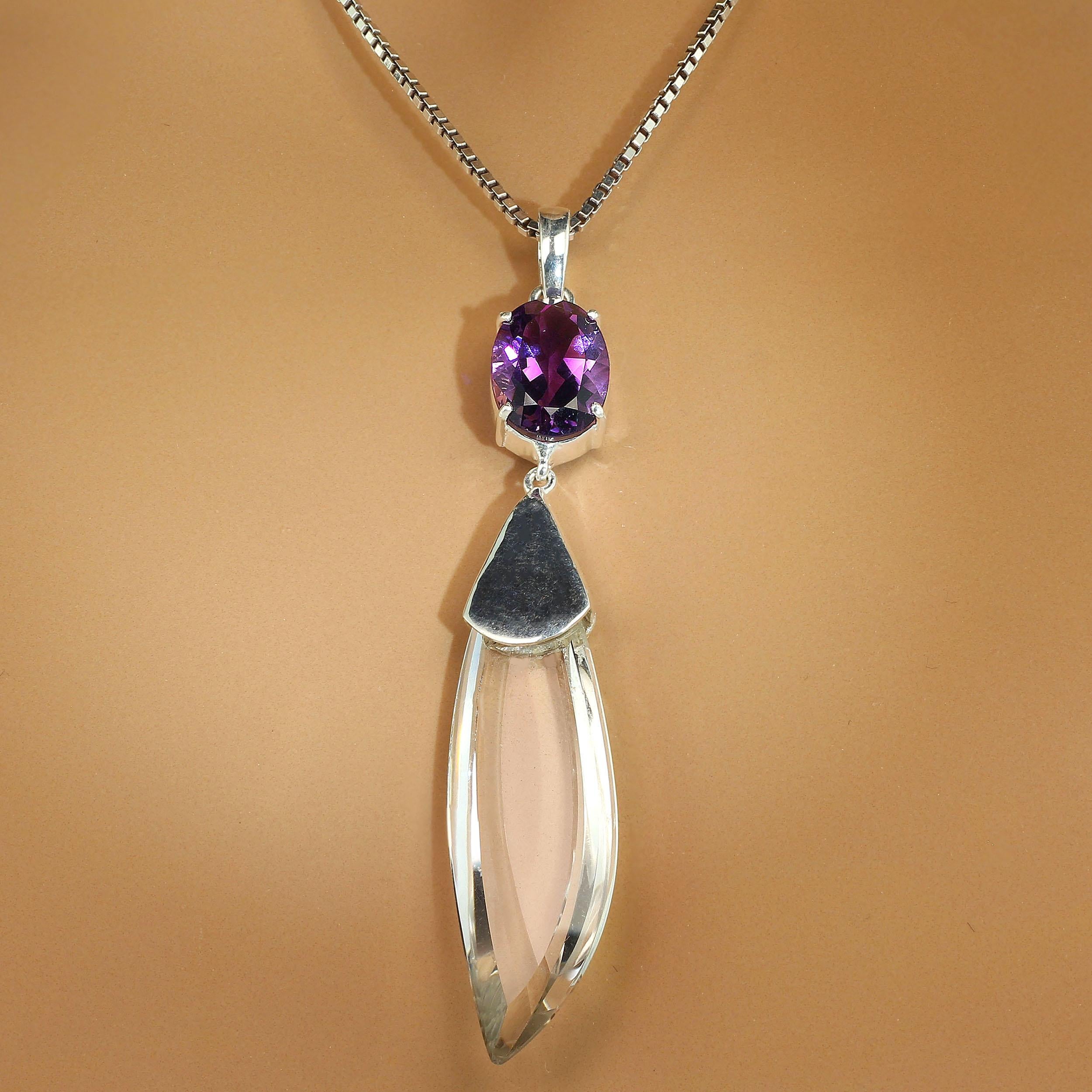 Artisan AJD Swing & Sway with This Unique Amethyst & Crystal Pendant February Birthstone For Sale