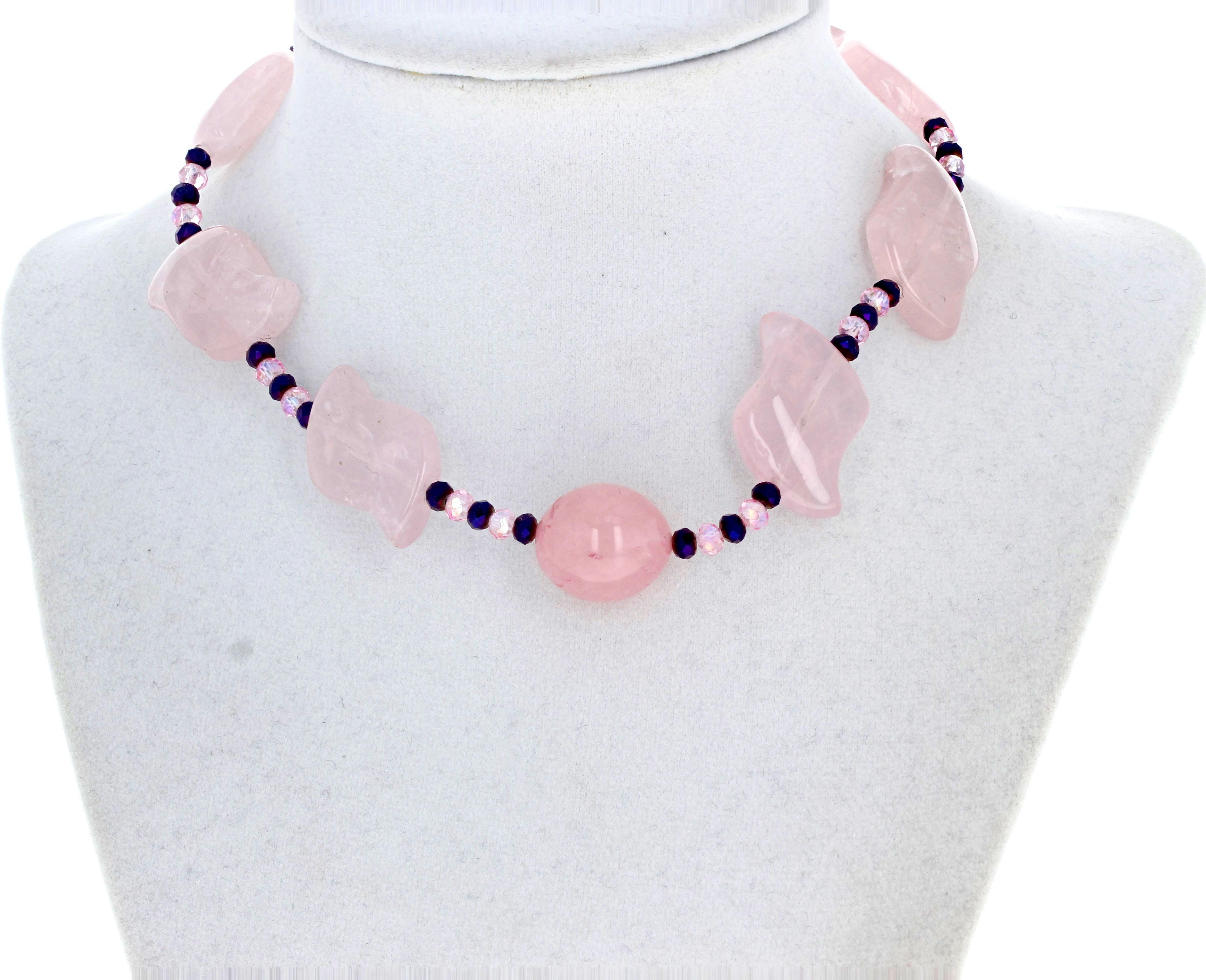 AJD WOW ! Teenager's Celebration Gift Natural Pinky Quartz & Amethyst Necklace In New Condition For Sale In Raleigh, NC