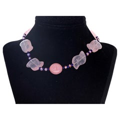AJD Lovely Teenager's Celebration Gift Natural Pinky Quartz & Amethyst Necklace