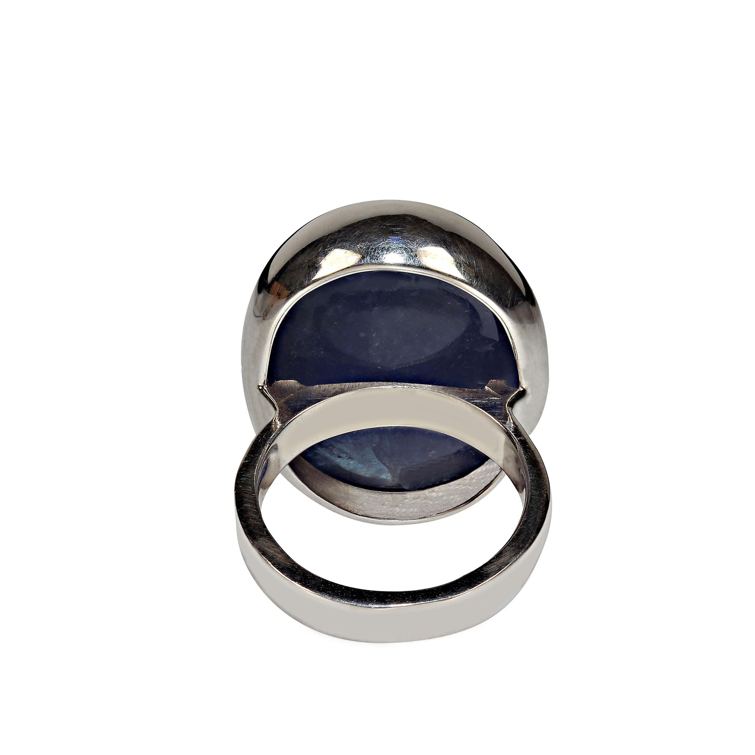 Artisan AJD Terrific Tanzanite Oval Cabochon in Sterling Silver Ring For Sale