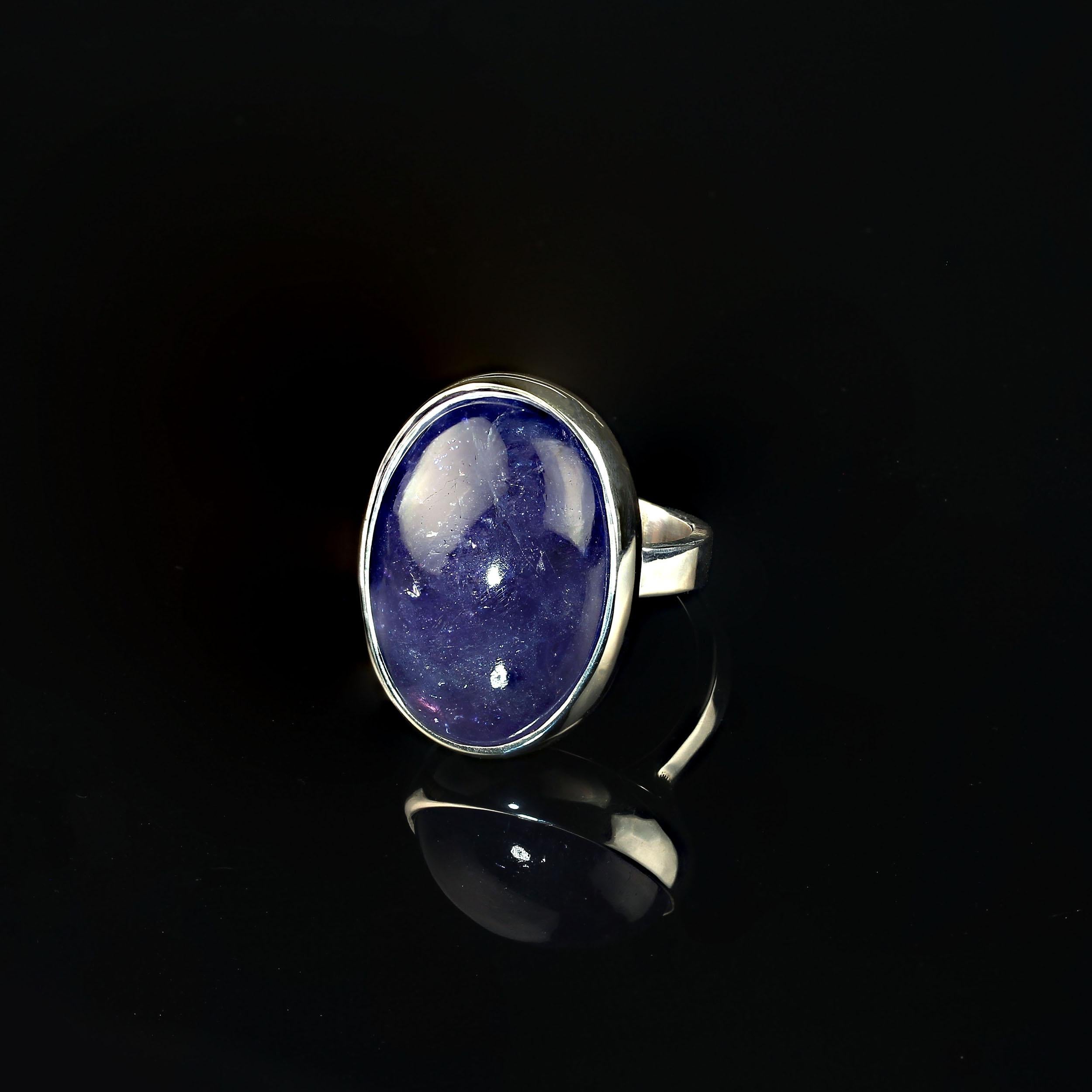 AJD Terrific Tanzanite Oval Cabochon in Sterling Silver Ring In New Condition For Sale In Raleigh, NC
