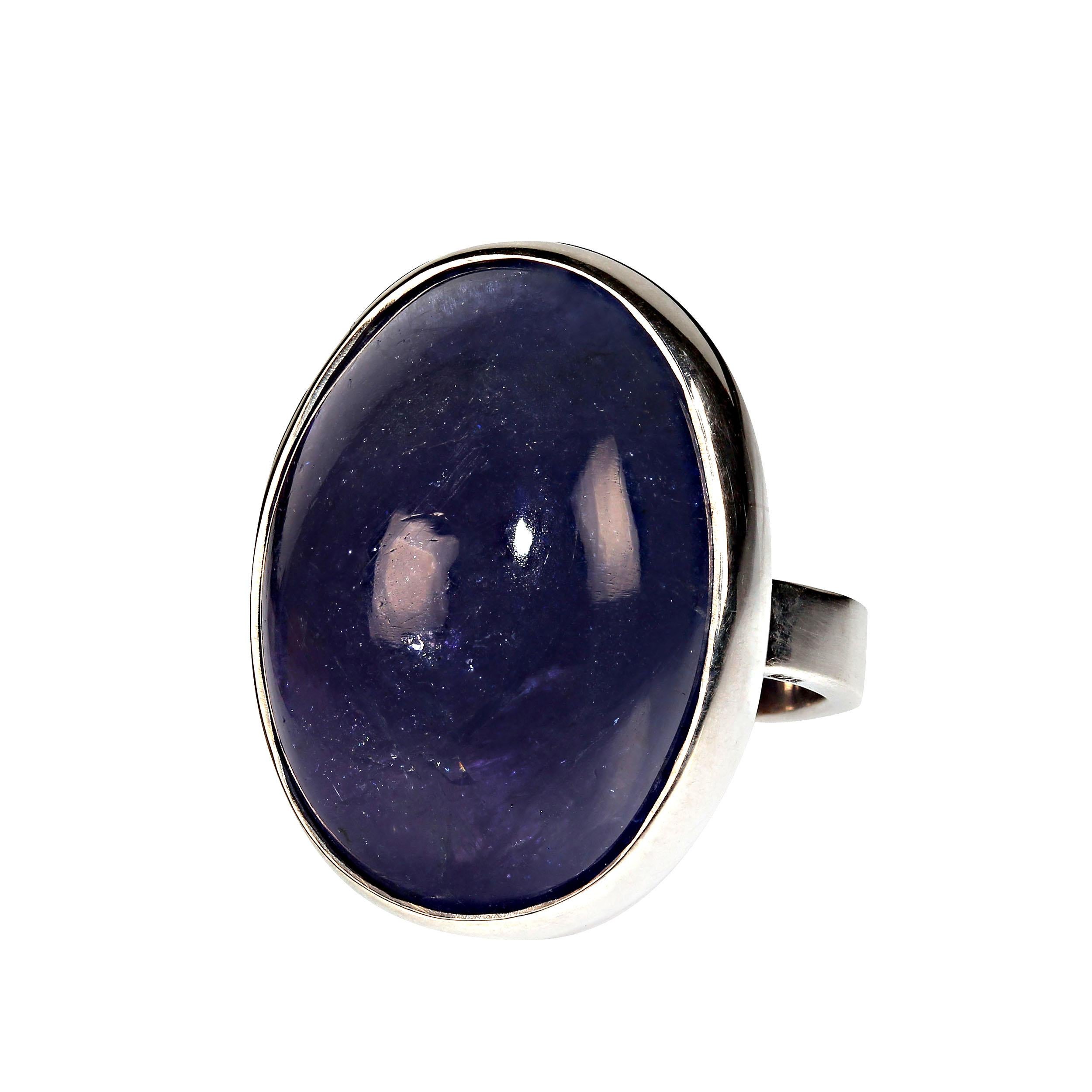 Women's or Men's AJD Terrific Tanzanite Oval Cabochon in Sterling Silver Ring For Sale