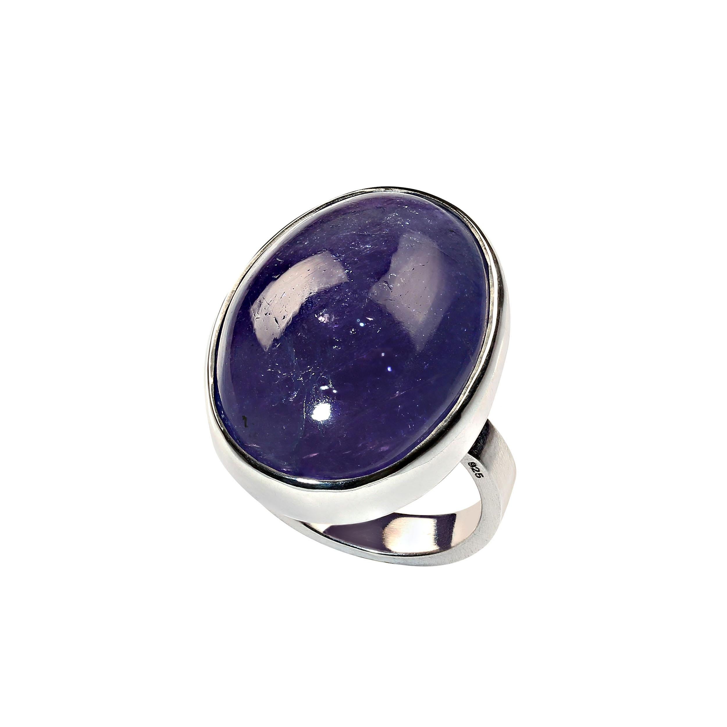 AJD Terrific Tanzanite Oval Cabochon in Sterling Silver Ring For Sale 1