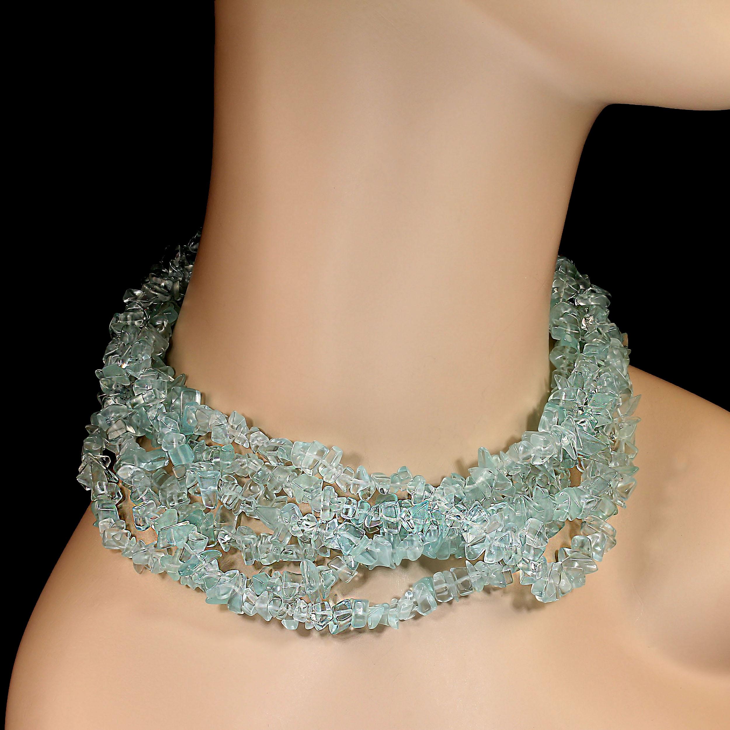 AJD Three 33 Inch Infinity Aqua color beaded necklaces In New Condition For Sale In Raleigh, NC