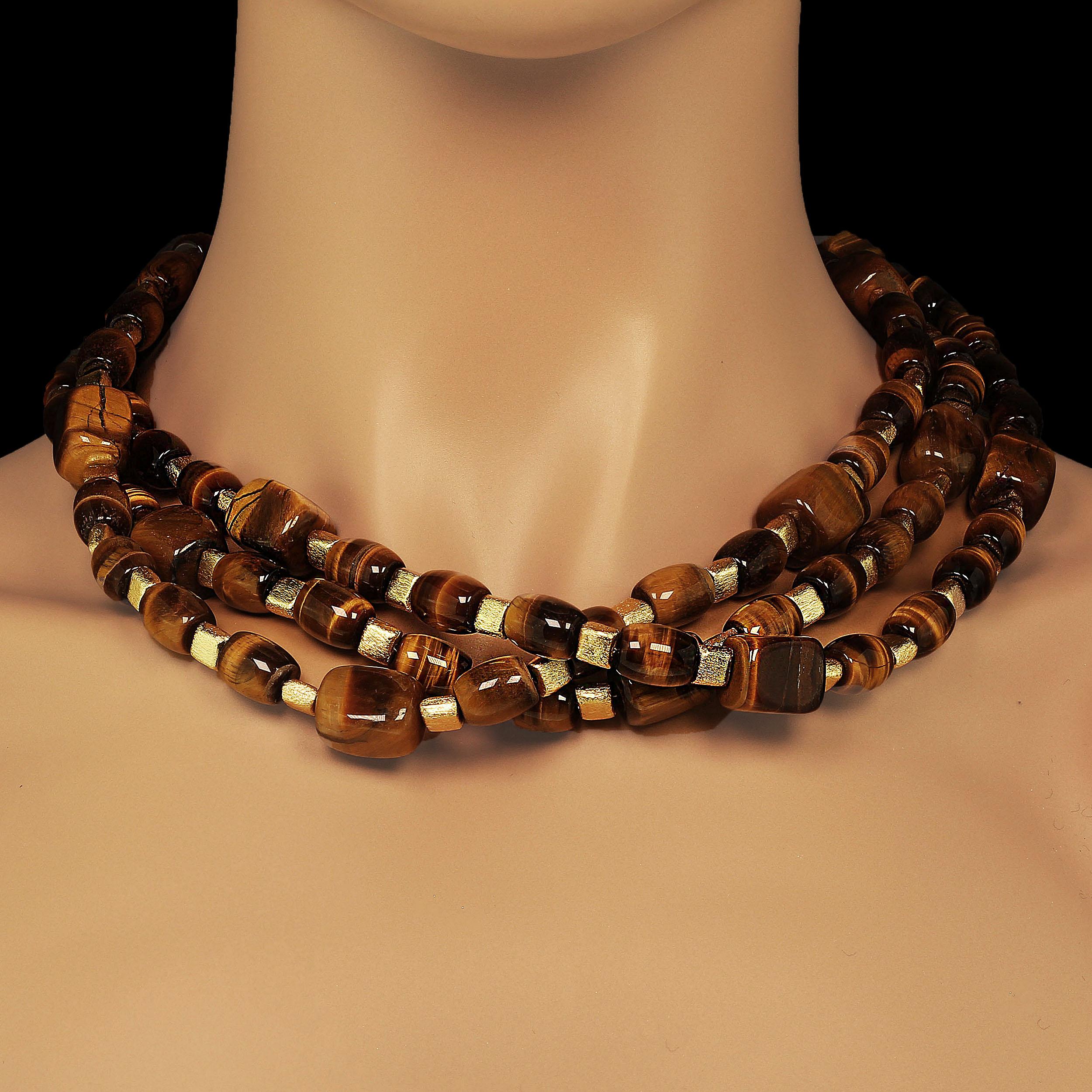 AJD Dreisträngige Chatoyant-Tigerauge-Halskette (Kunsthandwerker*in) im Angebot