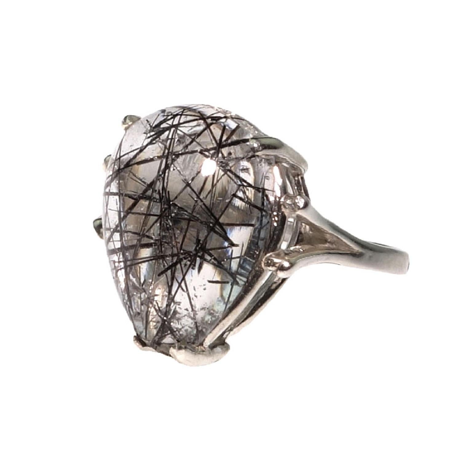 Birnenförmiger Cabochon aus Sterlingsilber mit Turmalin und Quarz von AJD im Angebot 1