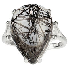 AJD Tourmalinated Quartz Pear Shaped Cabochon in Sterling Silver Ring