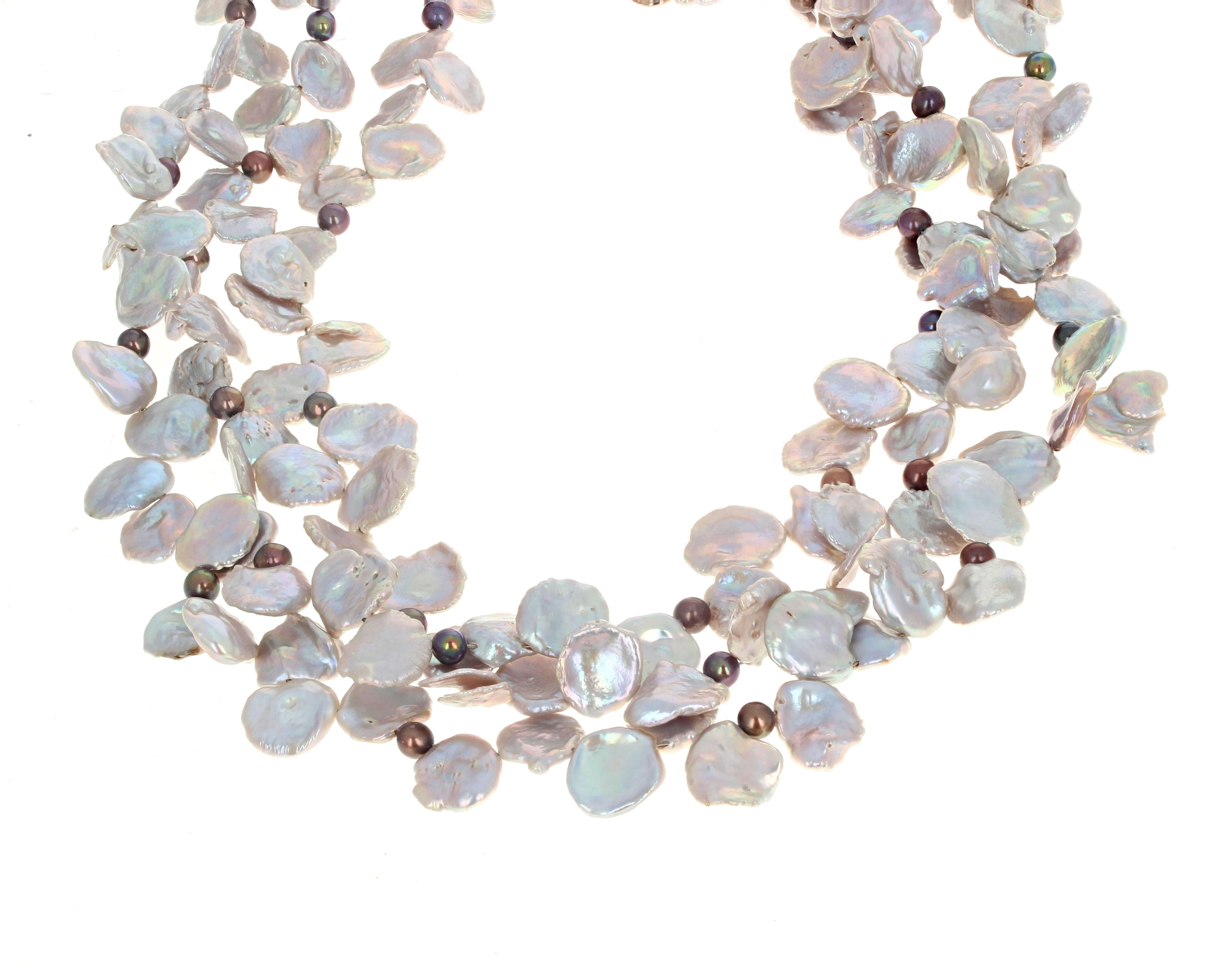 AJD Collier à trois rangs de perles de culture naturelles brillantes et brillantes de 19 pouces Unisexe en vente