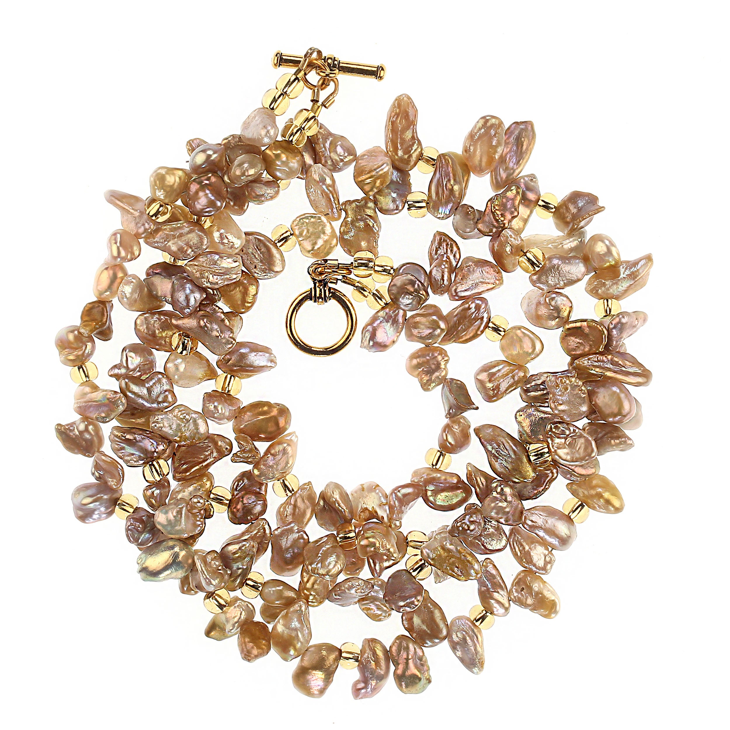 AJD Two-Strand, Freeform Goldy-Gray 17 Inch Pearl Necklace Great Gift! For Sale
