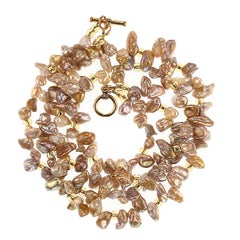AJD Collana di perle a due fili, a forma libera, color oro-grigio, da 17 pollici, ottimo regalo!