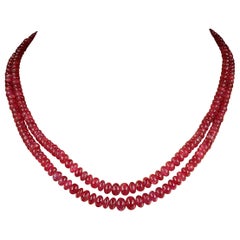 AJD Two Strand Graduated Glowing Ruby Rondel Necklace