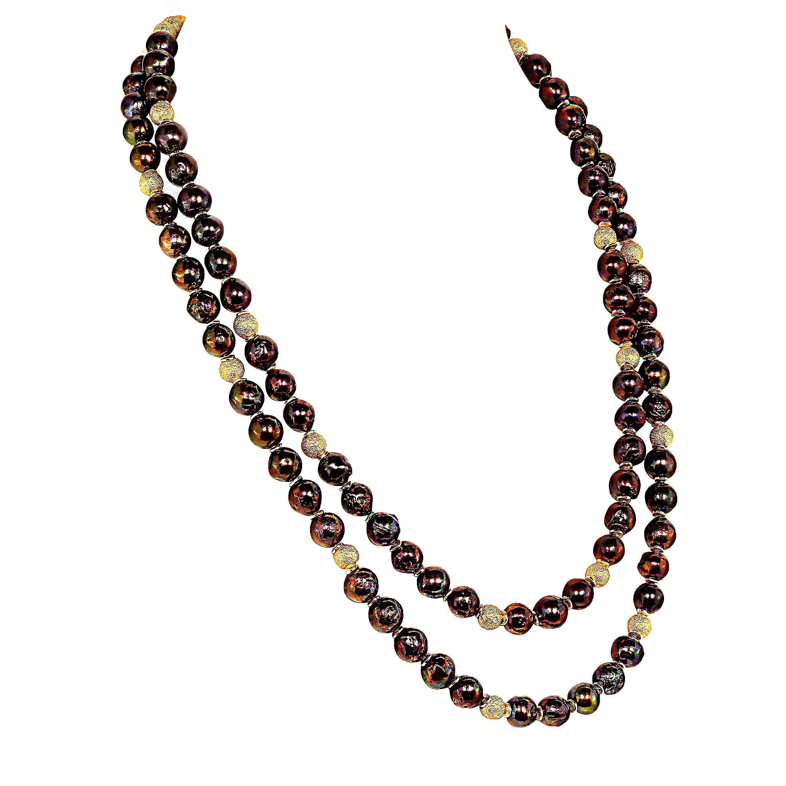 da uomo o donna AJD Collana di perle color malva iridescente a due fili con accenti dorati in vendita