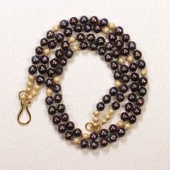 AJD Two Strand Iridescent Mauve Pearl Necklace with Goldy Accents