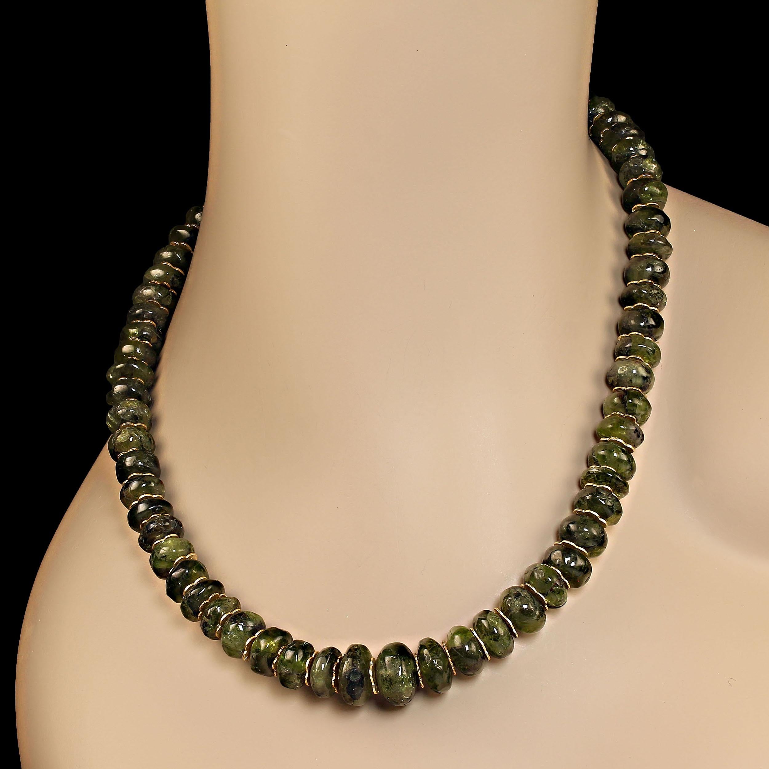 Artisan AJD Unique 19 In Graduated Green Garnet Necklace with goldy accents  Great Gift! For Sale
