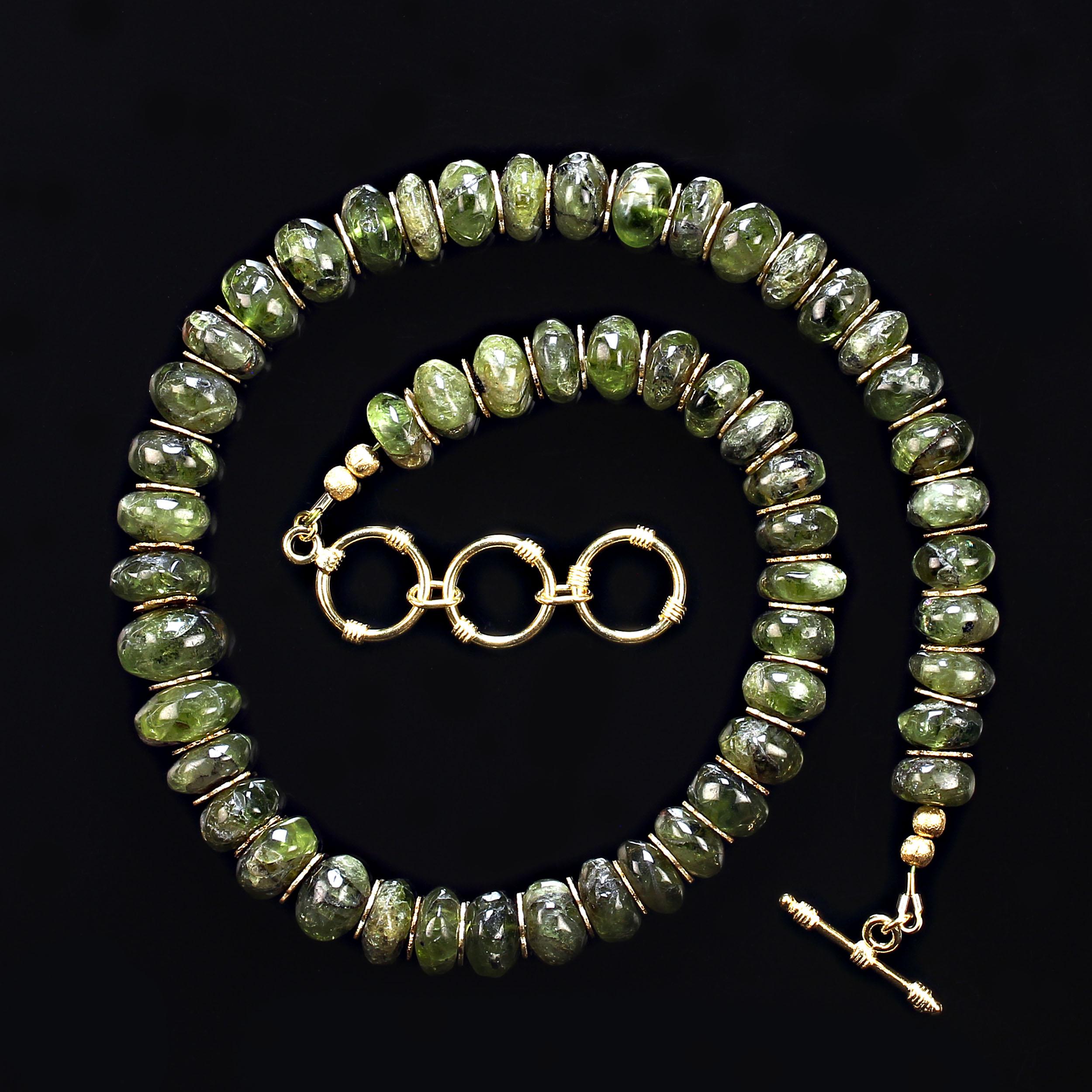 Bead AJD Unique 19 In Graduated Green Garnet Necklace with goldy accents  Great Gift! For Sale
