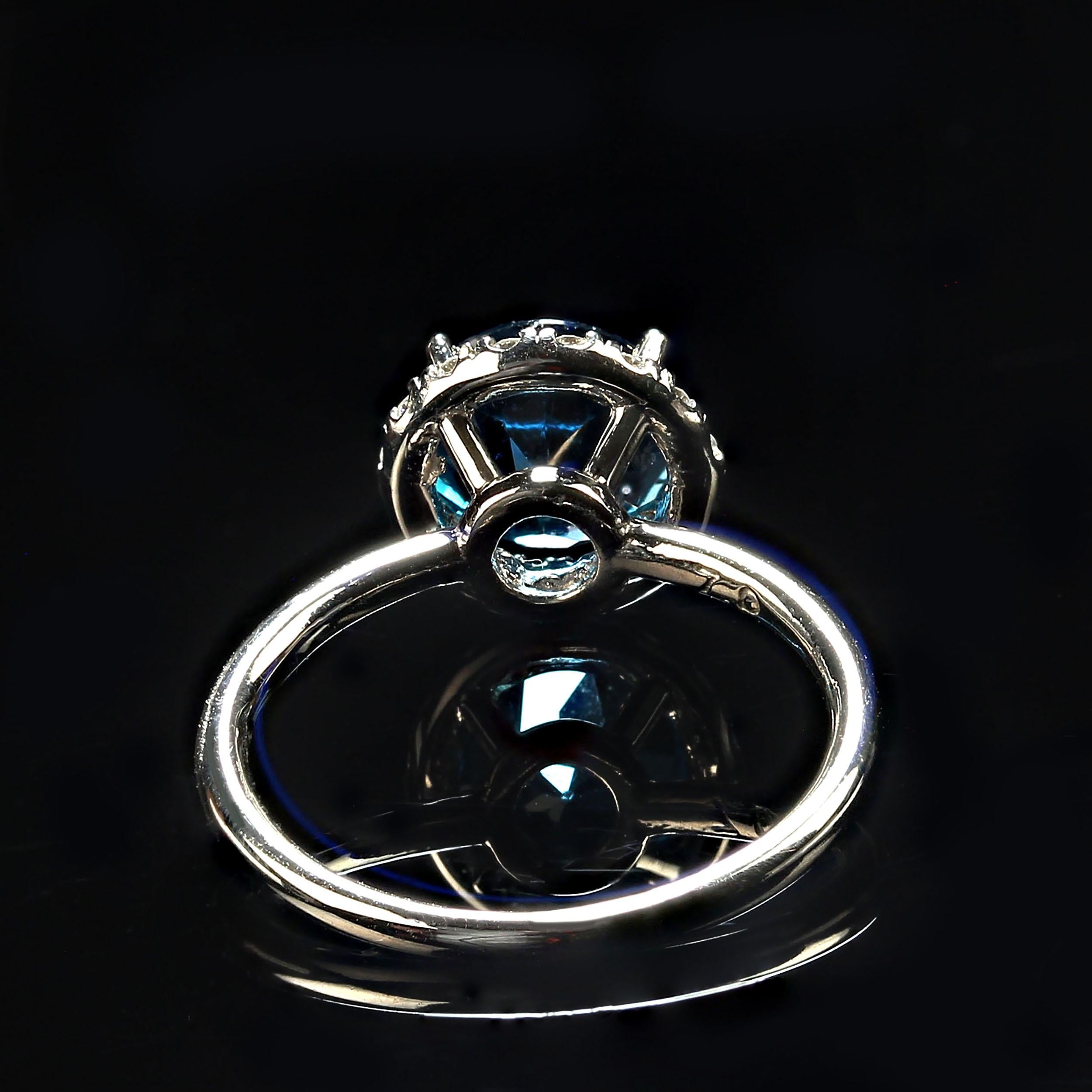 Round Cut AJD Unique and delightful Blue Topaz and Diamond 14K White Gold Ring For Sale