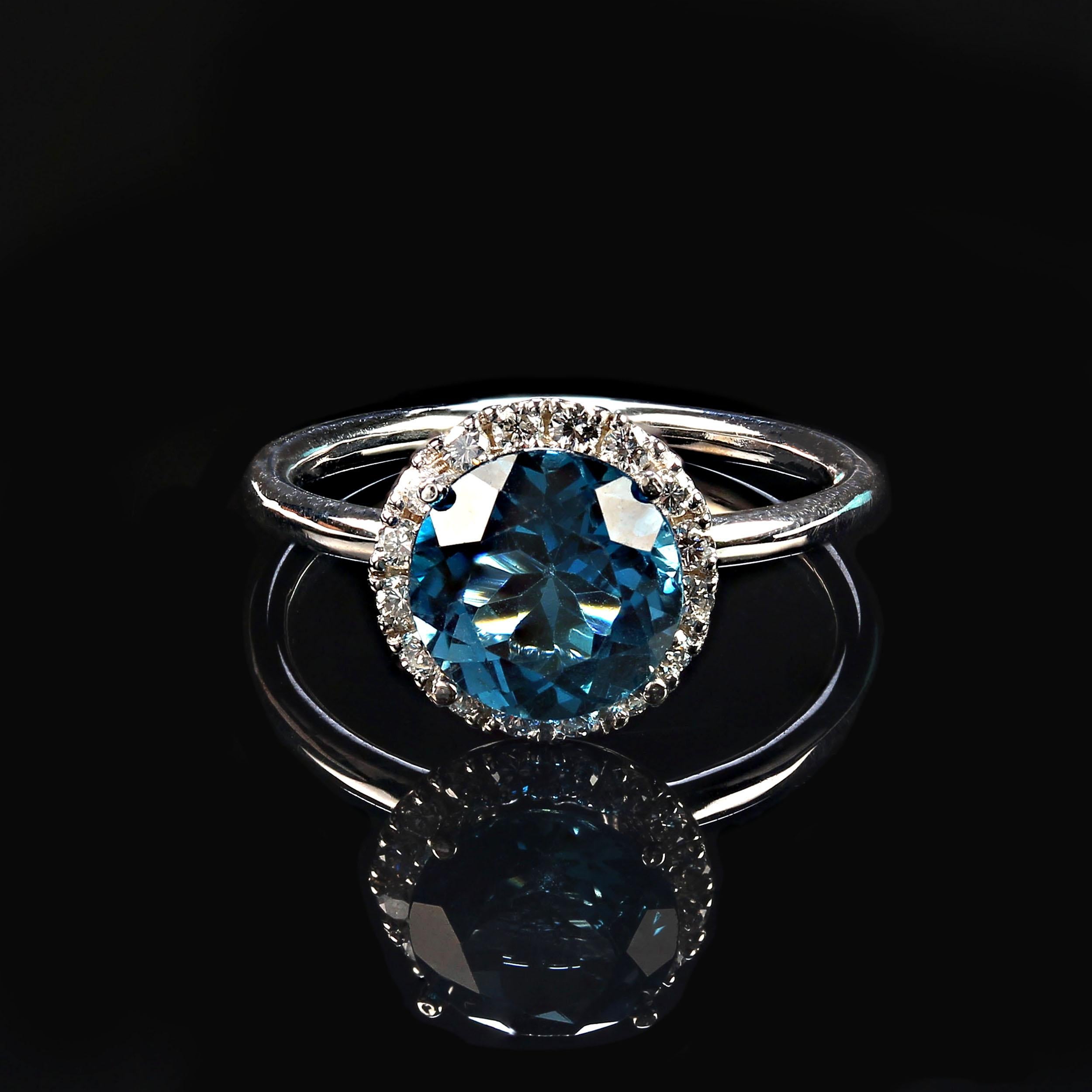 AJD Unique and delightful Blue Topaz and Diamond 14K White Gold Ring In New Condition For Sale In Raleigh, NC