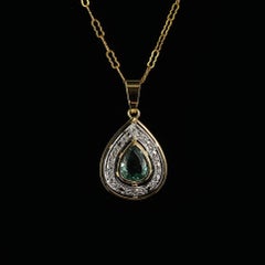 Handcrafted 18K Gold Green Quartz & Diamond Pendant, Brazil, 1989