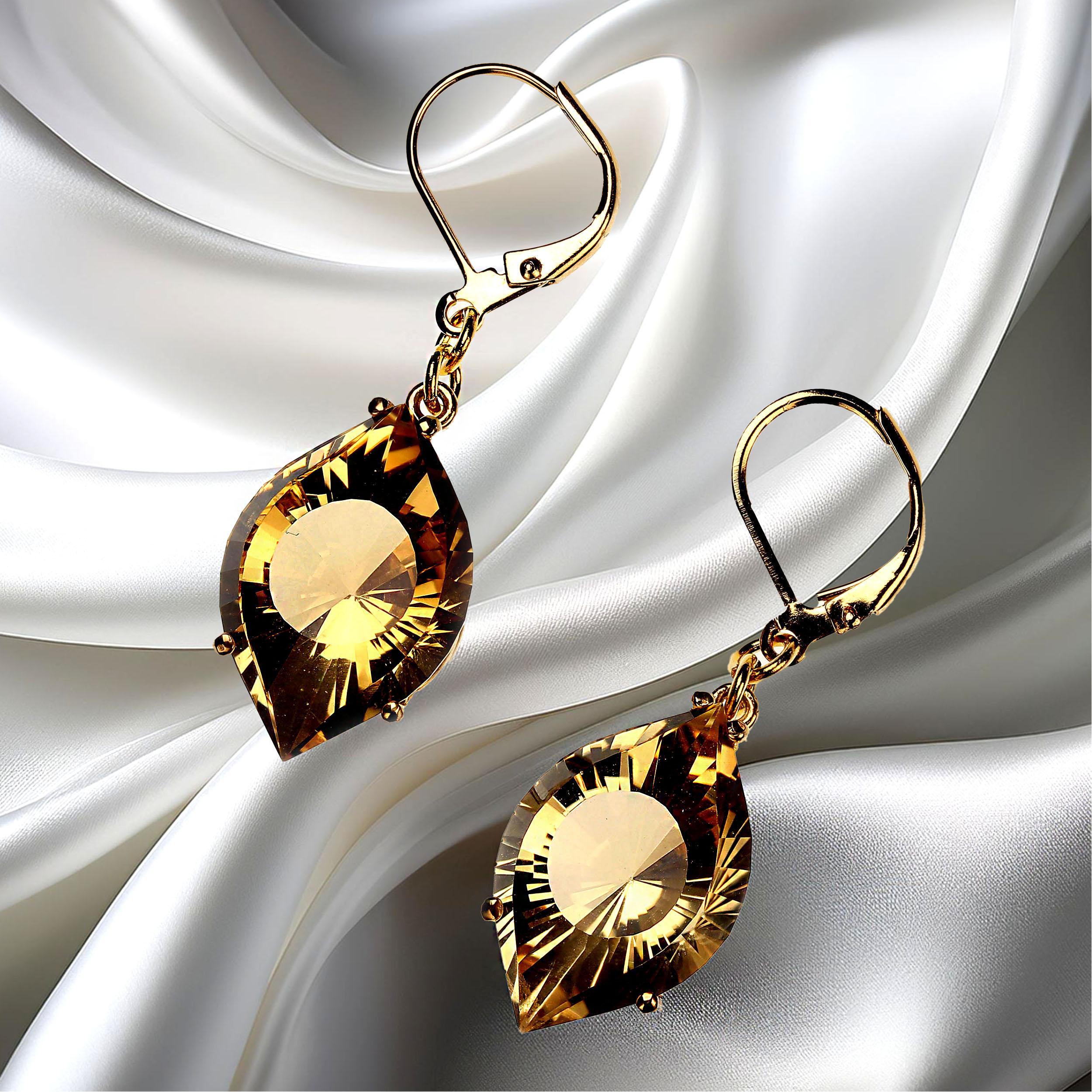 AJD Unique Fancy Cut Golden Citrine Earrings in 14 Karat Yellow Gold For Sale 10
