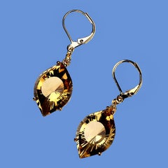 AJD, boucles d'oreilles uniques en or jaune 14 carats et citrine dorée taille fantaisie