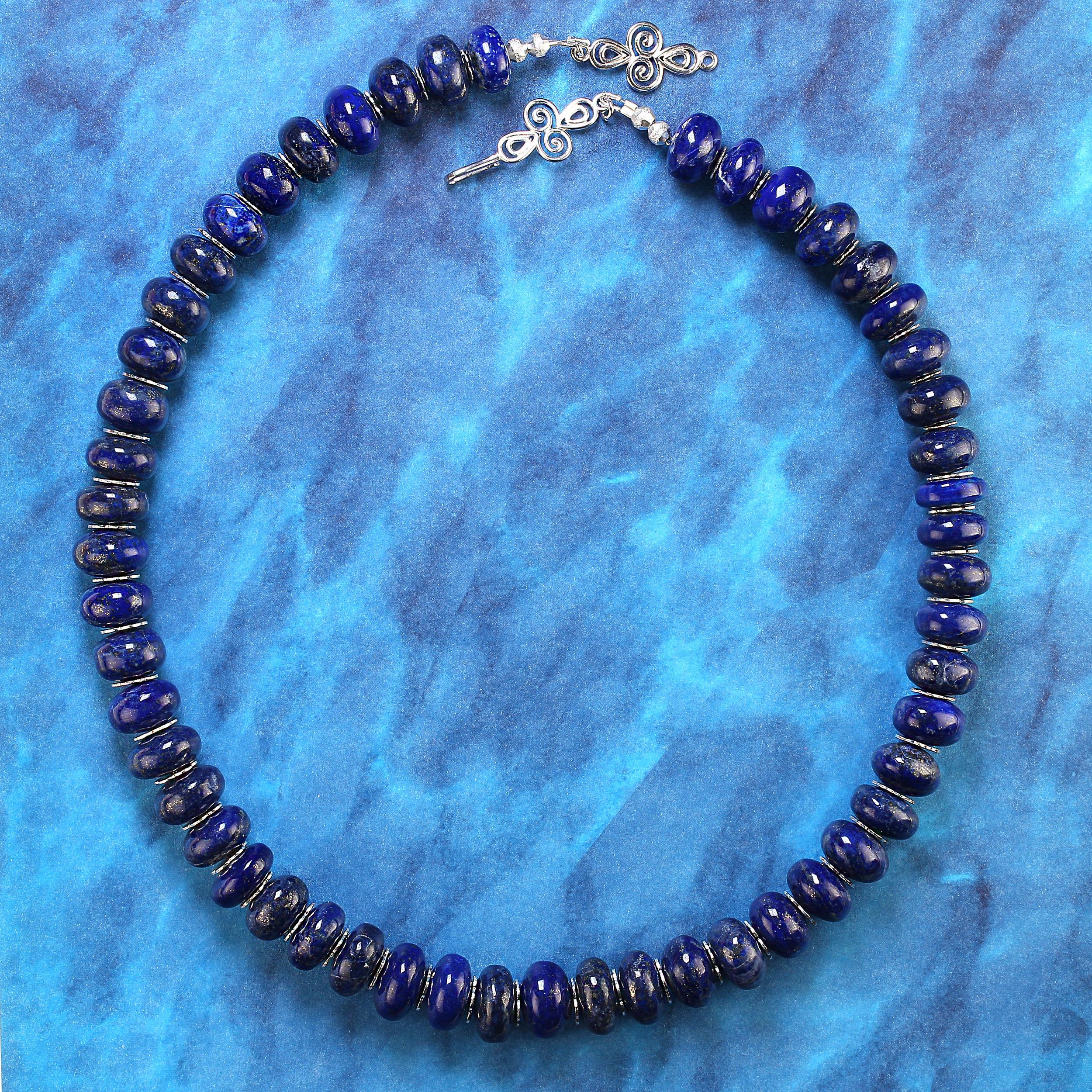 Perlina Collana AJD Unique Rondelles of Smooth Lapis Lazuli da 21 pollici in vendita