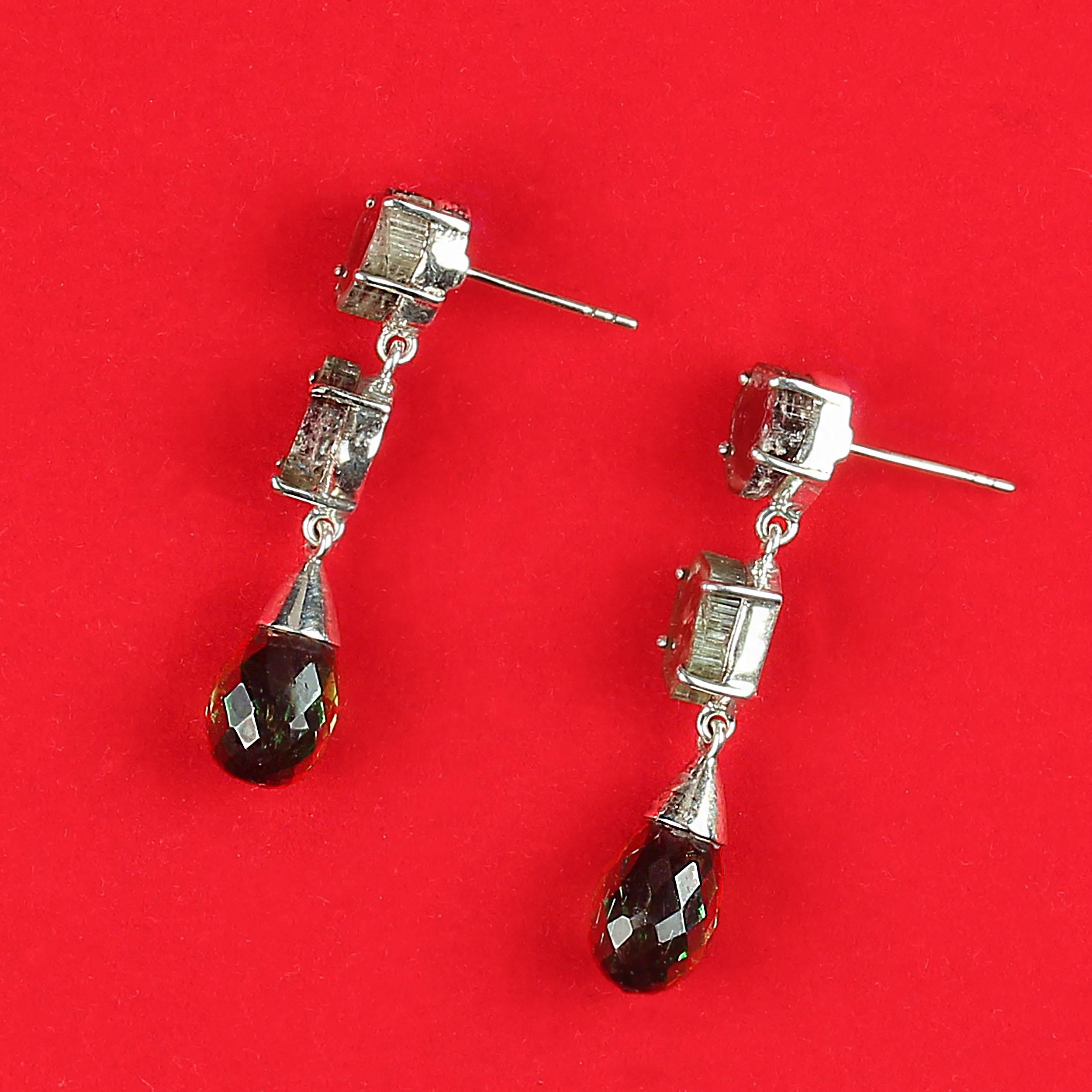 Briolette Cut AJD Unique Watermelon Tourmalines Slice Earrings in Sterling Silver For Sale