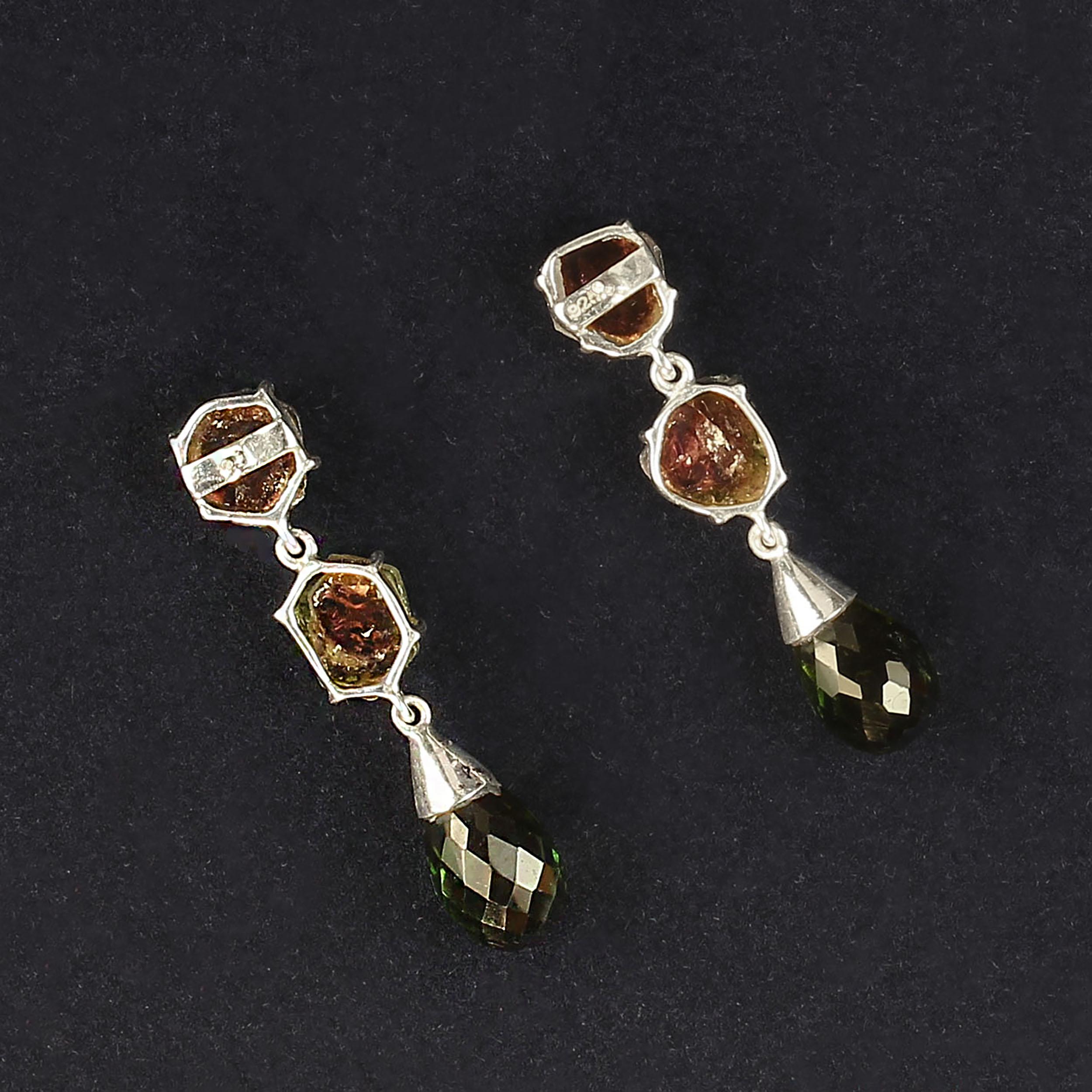 AJD Unique Watermelon Tourmalines Slice Earrings in Sterling Silver In New Condition For Sale In Raleigh, NC