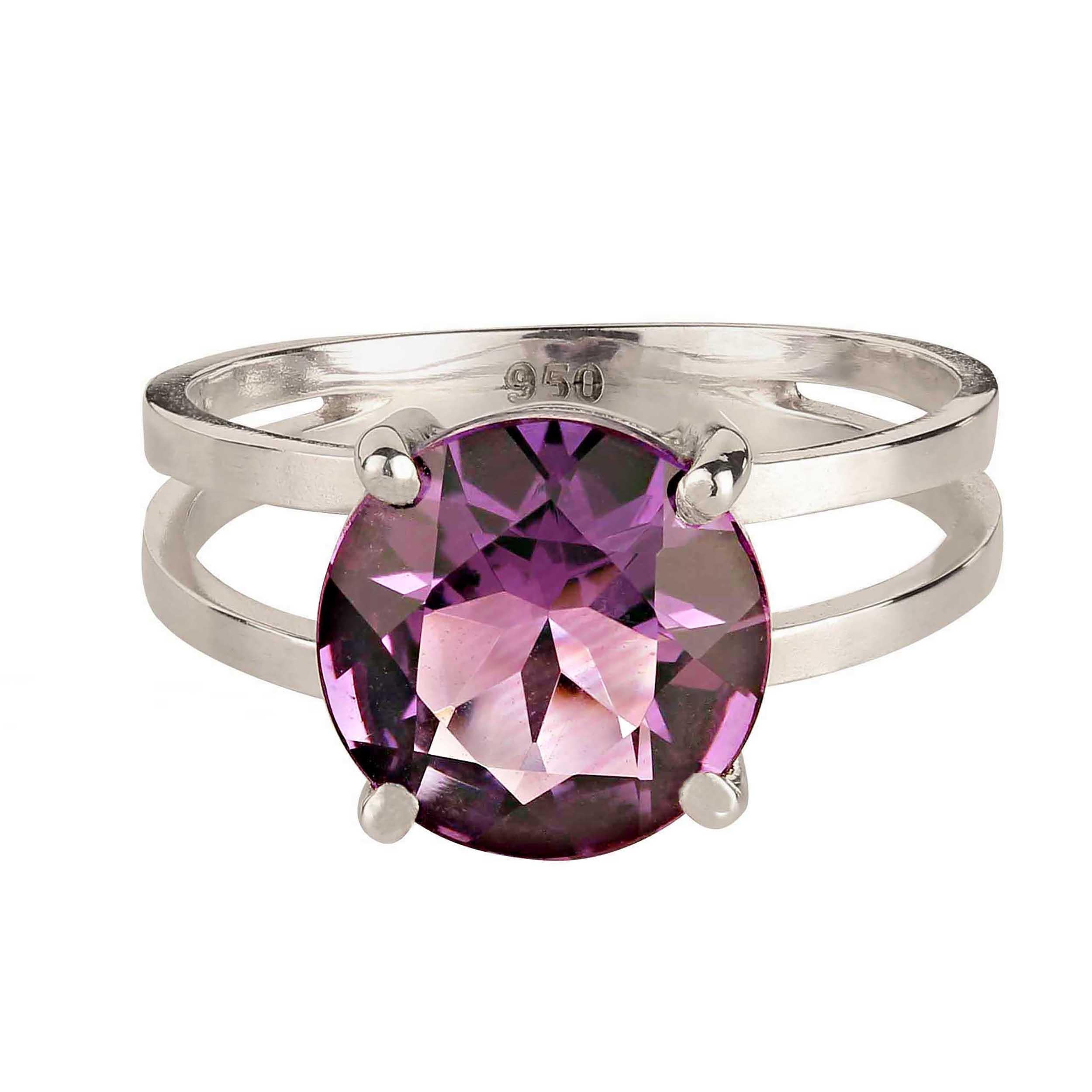Artisan AJD Unusual Round 3.52 Carat Amethyst in Sterling Silver Ring For Sale