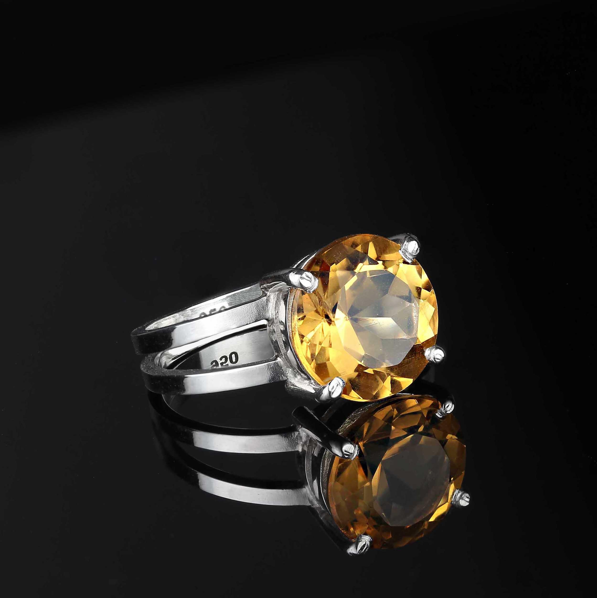 Artisan AJD Unusual Round 4.3 Carat Citrine in Sterling Silver Ring