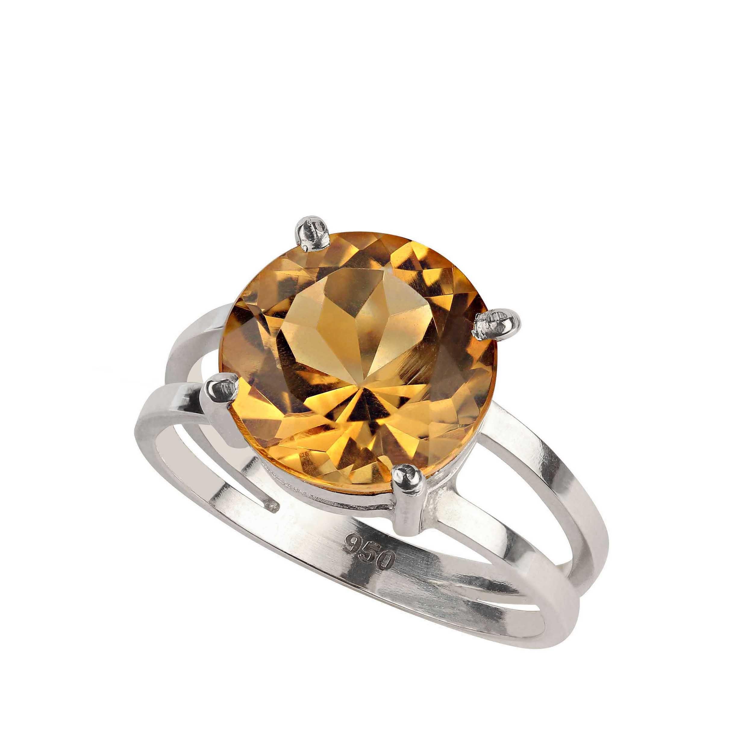 Round Cut AJD Unusual Round 4.3 Carat Citrine in Sterling Silver Ring