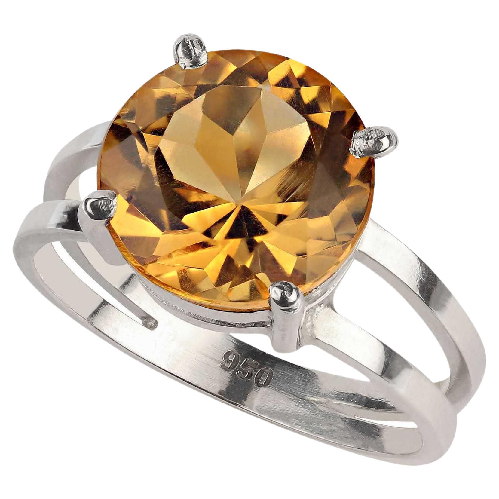 AJD Unusual Round 4.3 Carat Citrine in Sterling Silver Ring