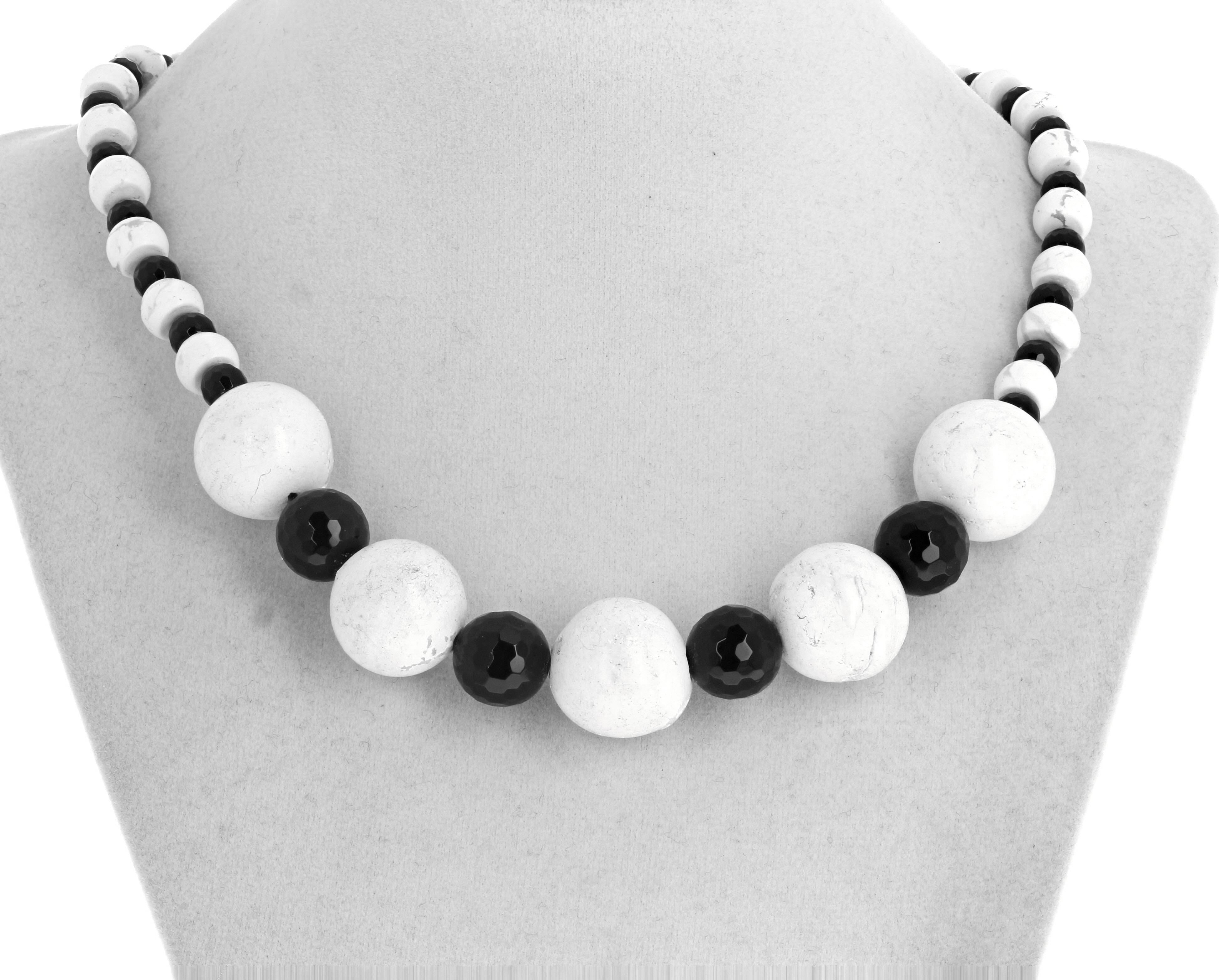 AJD Superbly Elegant Real White Magnesite&Gemcut Sparkling Onyx 17 1/2" Necklace