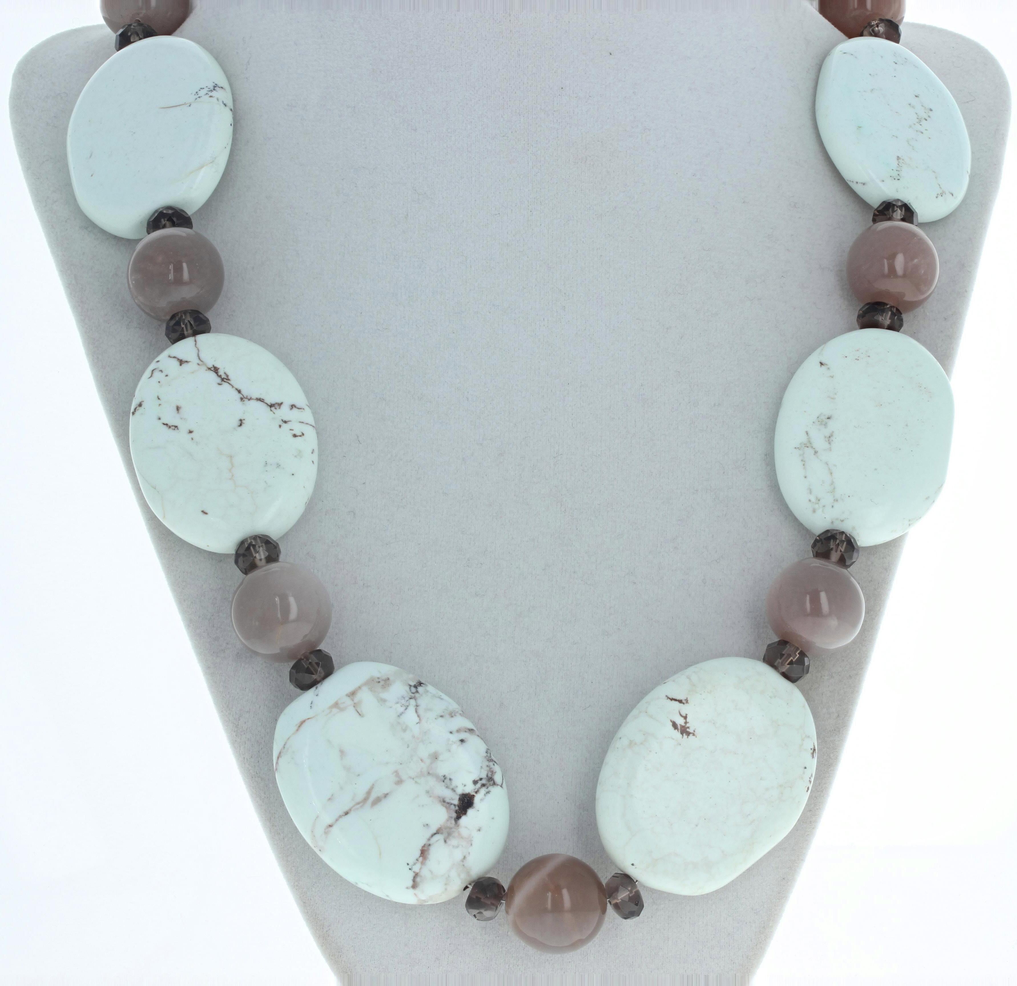 Mixed Cut AJD Artistic Dramatic Lovely Magnesite, Moonstone & Smoky Quartz Necklace For Sale