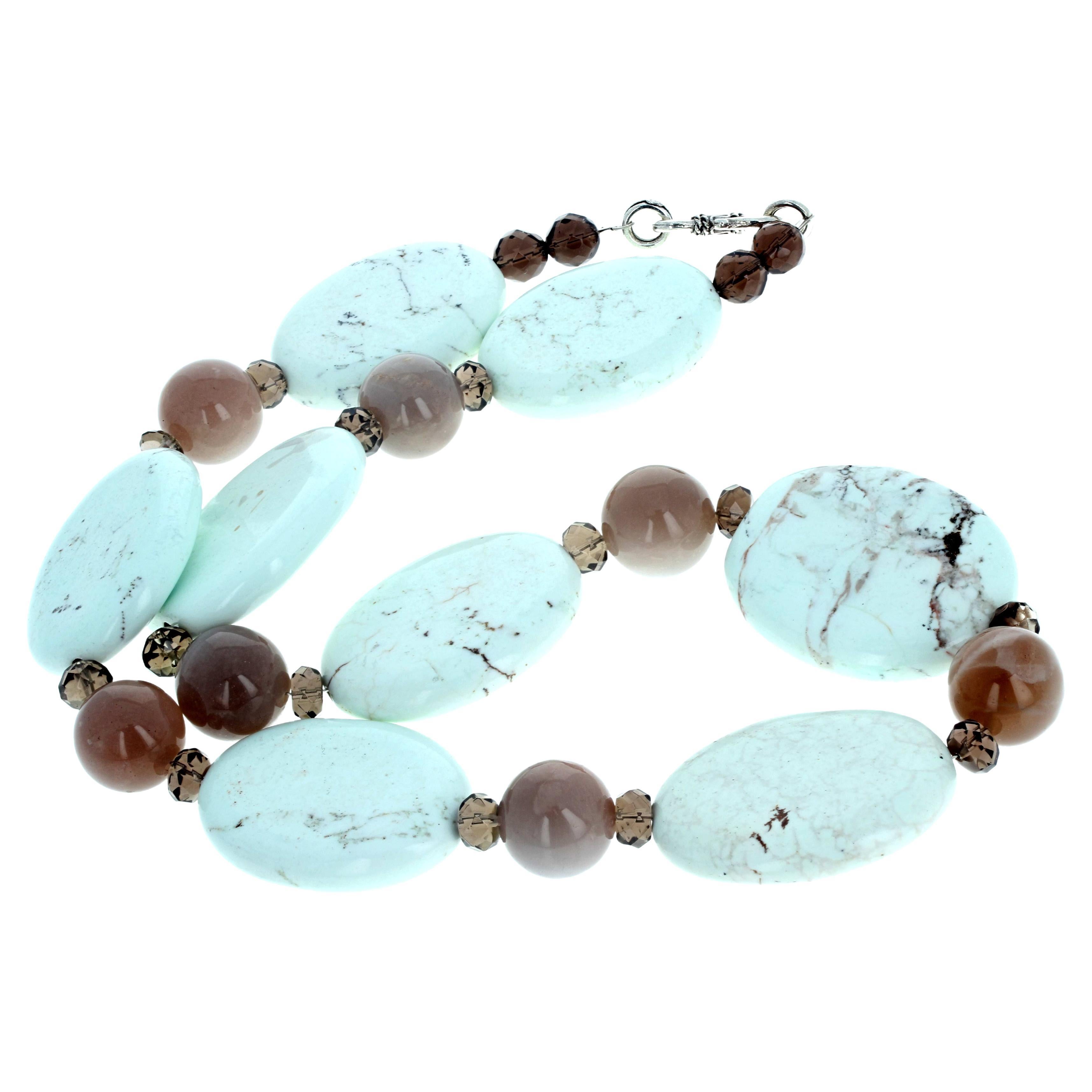 AJD Artistic Dramatic Lovely Magnesite, Moonstone & Smoky Quartz Necklace For Sale