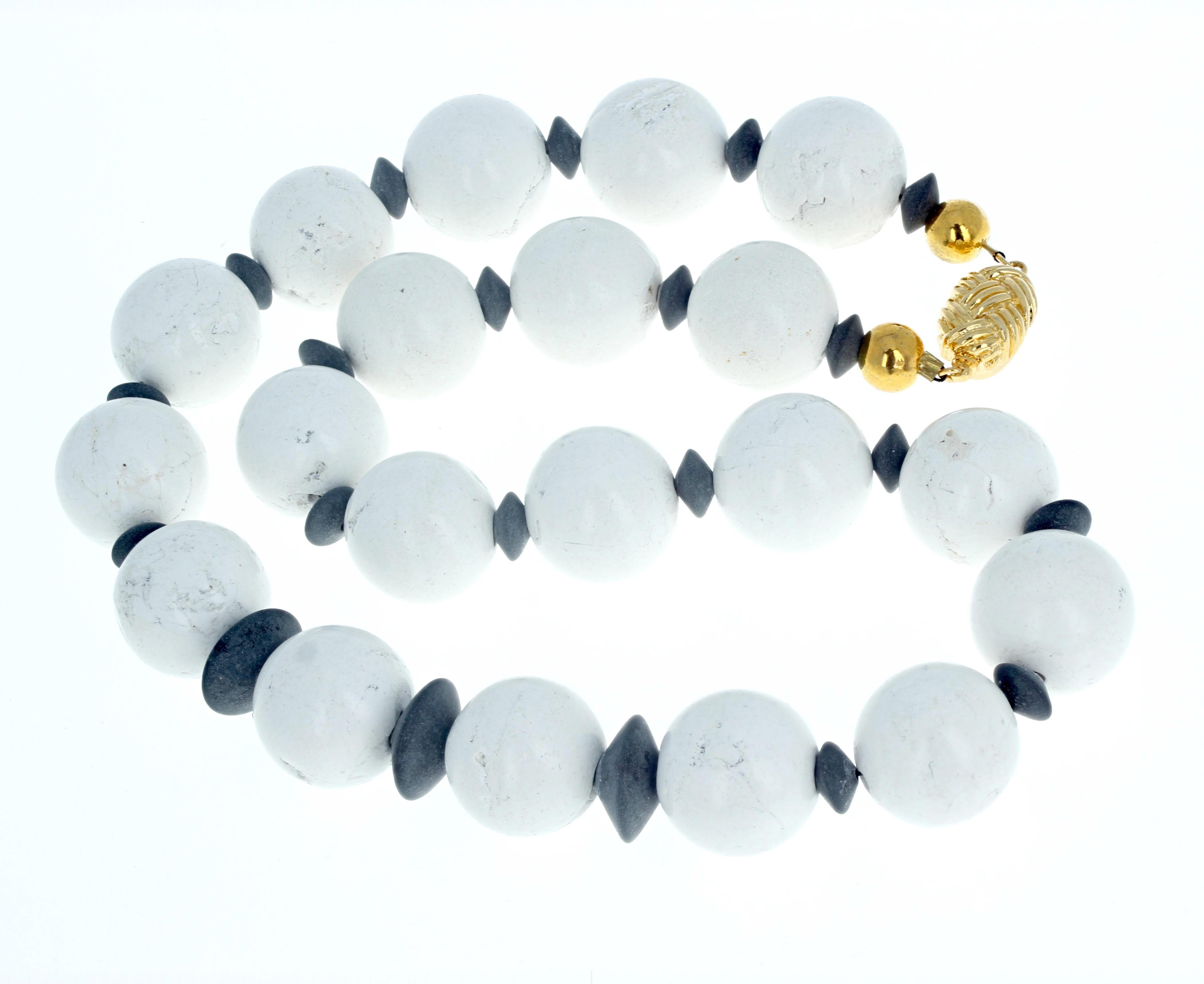 Women's or Men's AJD Dramatic Lovely Natural White Magnesite &Real Black Onyx Necklace