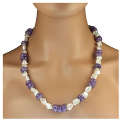 AJD Versatile and Elegant White Pearl and Purple Charoite Necklace