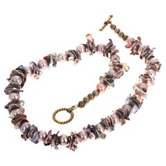 AJD Very Light Real Pinky Pearls and Real Pearl Shells 18" Necklace